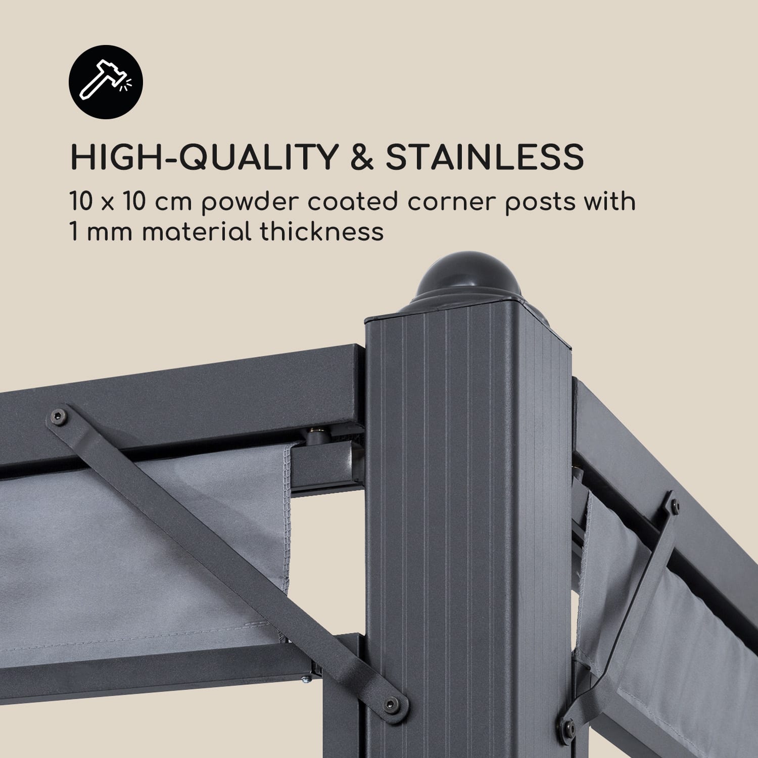 Pantheon Cortina, pavilon tetővel, 3 x 6 m, 4 oldal lap, szürke 3 x 6 m | Antracit / Sötétszürke