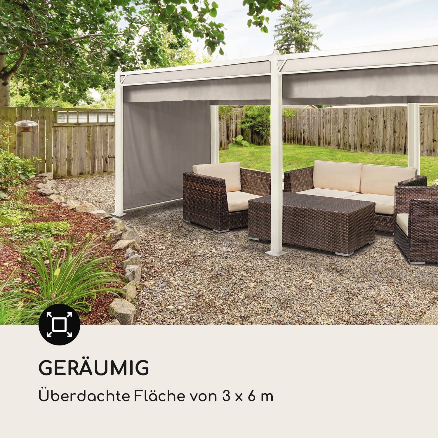 Pantheon Cortina Pavillon mit Dach 3x6m 4 Seitenteile 3 x 6 m | Weiß / Taubengrau