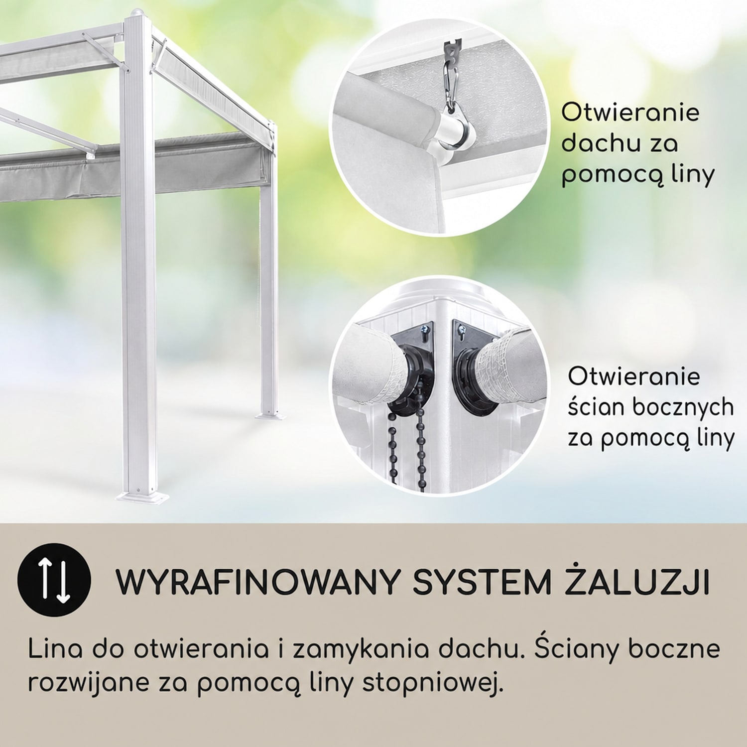 Pantheon Cortina, altana ogrodowa, pawilon, 3 x 6 m, 4 rolety boczne, dach 3 x 6 m | Biały/gołębi szary