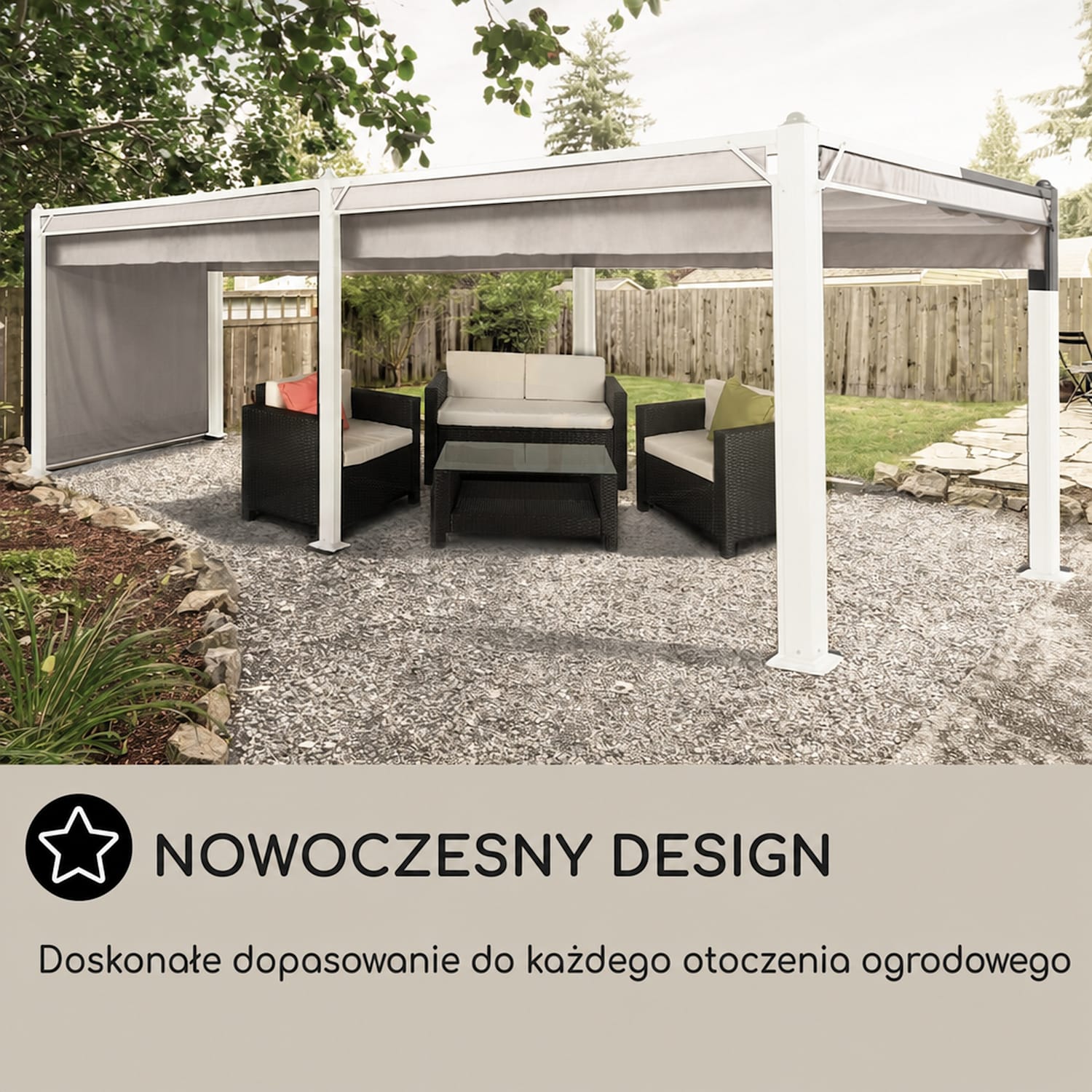 Pantheon Cortina, altana ogrodowa, pawilon, 3 x 6 m, 4 rolety boczne, dach 3 x 6 m | Biały/gołębi szary