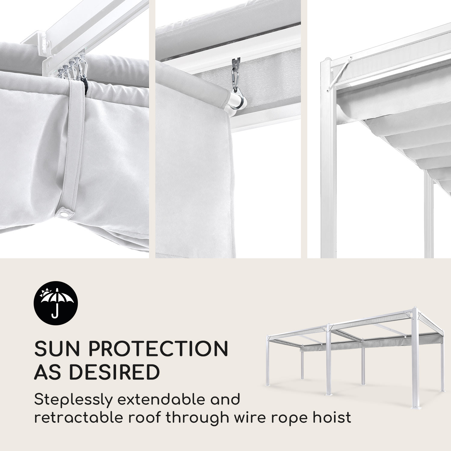 Pantheon Cortina, pavilon, tetővel, 3x6 m, 4 oldalrész 3 x 6 m | Fehér / galambszürke