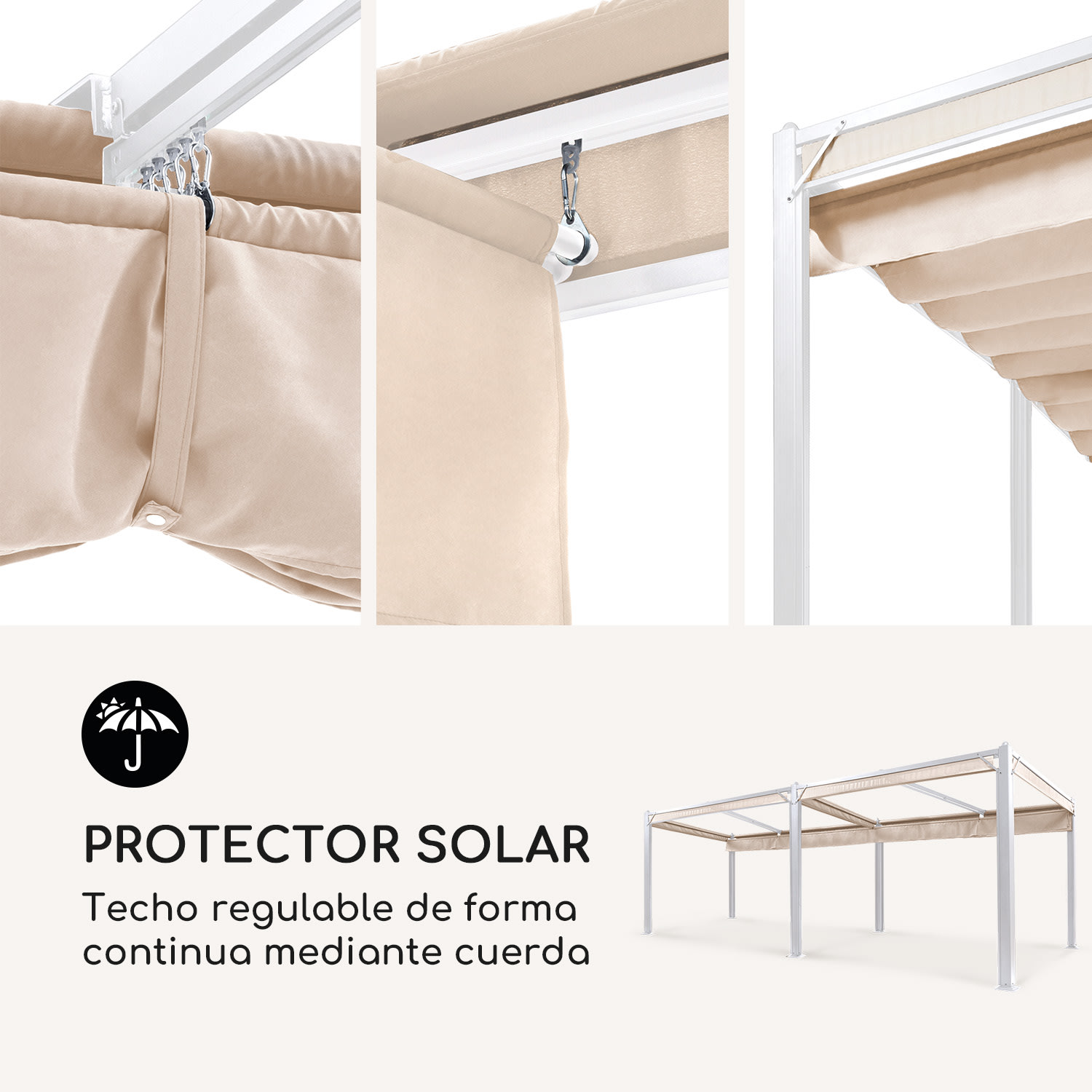 Carpa Pantheon Cortina con techo 3x6m 4 laterales 3 x 6 m | Blanco / Arena