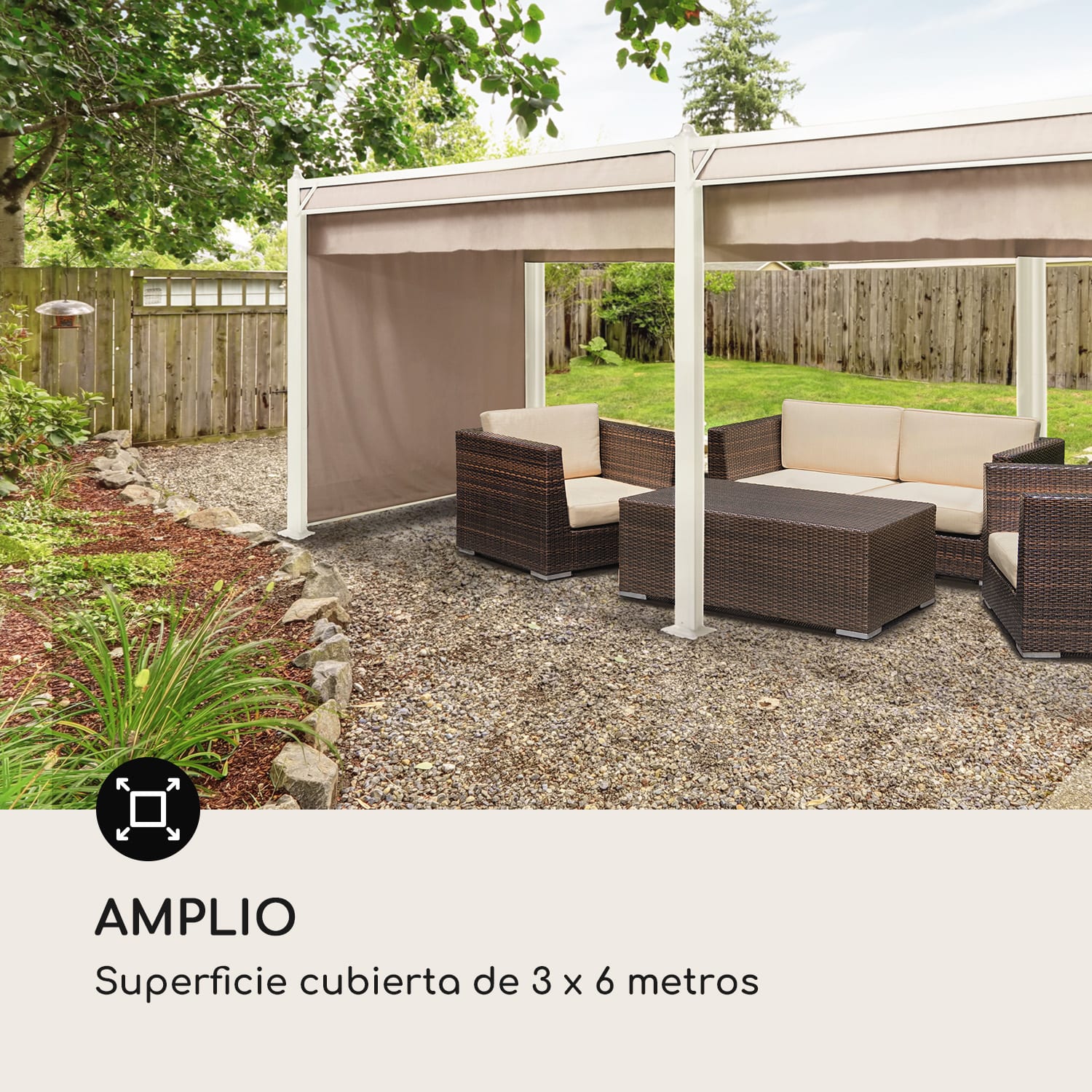 Carpa Pantheon Cortina con techo 3x6m 4 laterales 3 x 6 m | Blanco / Arena