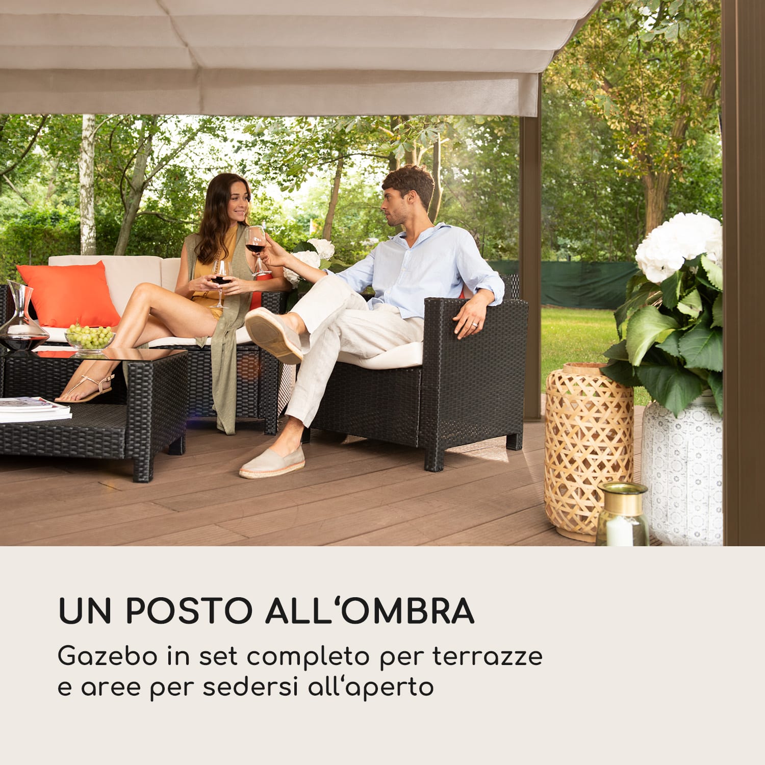 Pantheon Cortina Rust, Gazebo con tetto, 3 x 6 m, 4 componenti laterali 3 x 6 m | Marrone/Sabbia