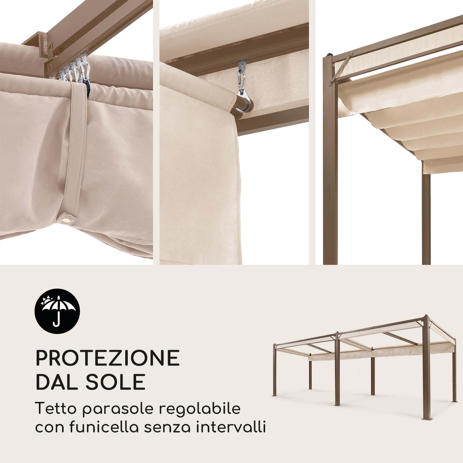 Pantheon Cortina Rust, Gazebo con tetto, 3 x 6 m, 4 componenti laterali 3 x 6 m | Marrone/Sabbia