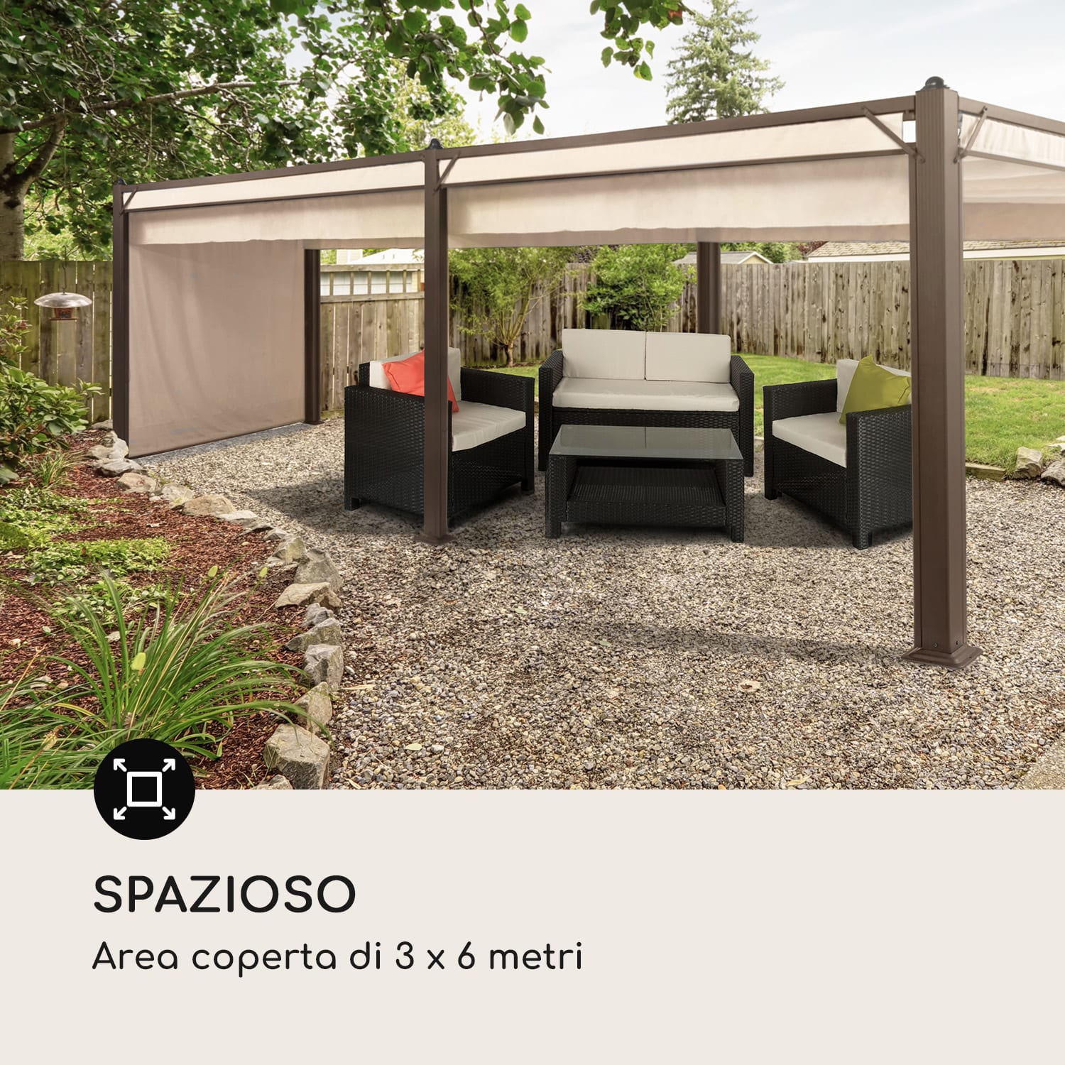 Pantheon Cortina Rust, Gazebo con tetto, 3 x 6 m, 4 componenti laterali 3 x 6 m | Marrone/Sabbia