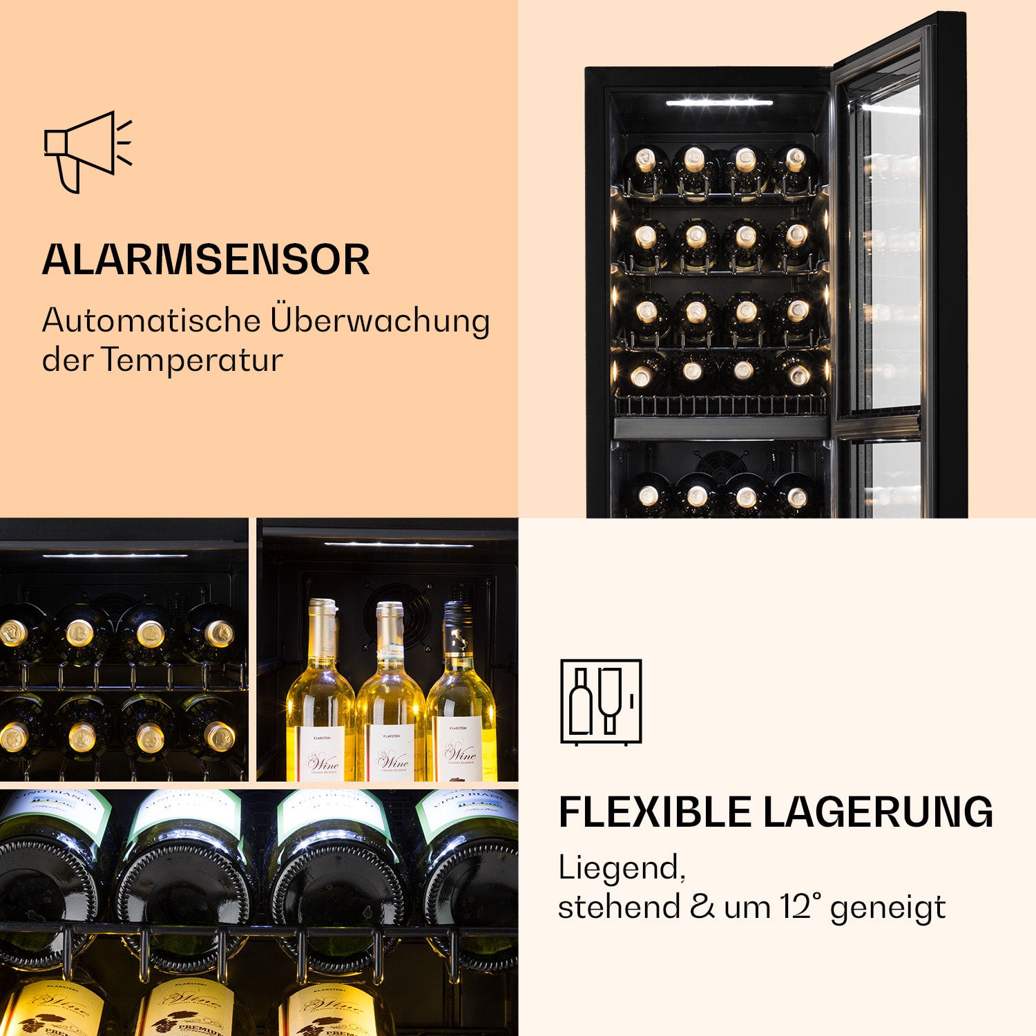 Shiraz 39 Duo Weinkühlschrank 2 Zonen 105l 39 Flaschen 39 Flaschen | 2 Kühlzonen | Schwarz