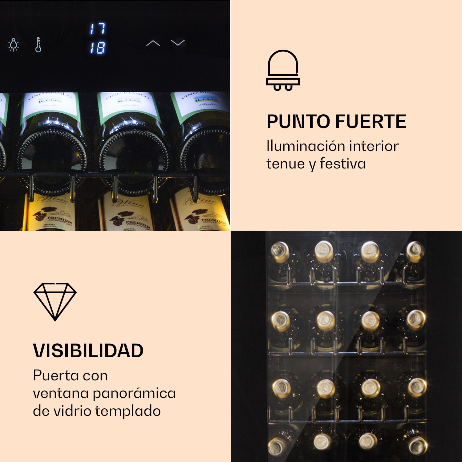 Shiraz 39 Duo Nevera para vinos 2 zonas 105 l 34 botellas 39 botellas | 2 zonas de refrigeración | Negro