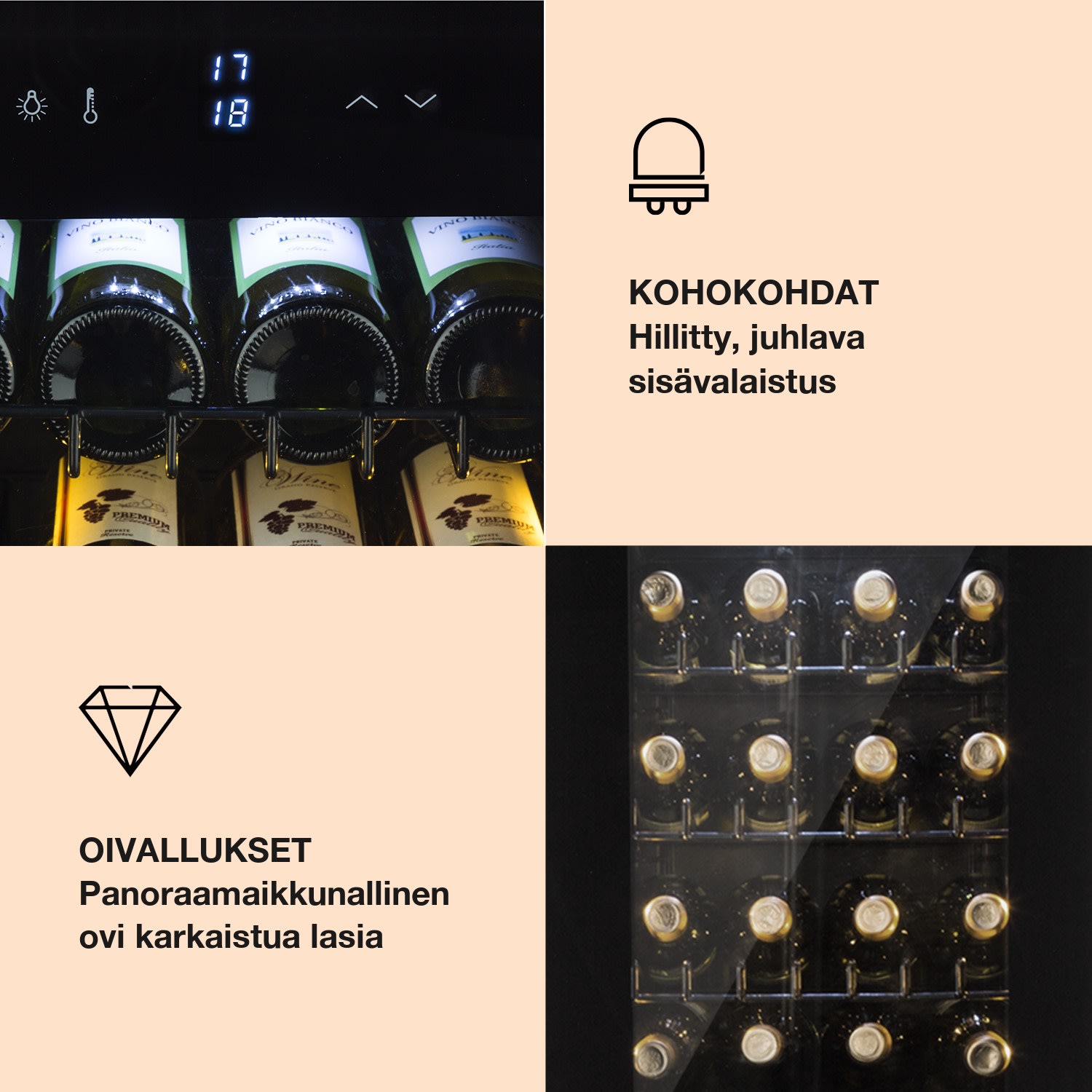 Shiraz 39 Duo viinijääkaappi 2 vyöhykettä 116l 34 pulloa 39 pulloa | 2 jäähdytysalue | Musta