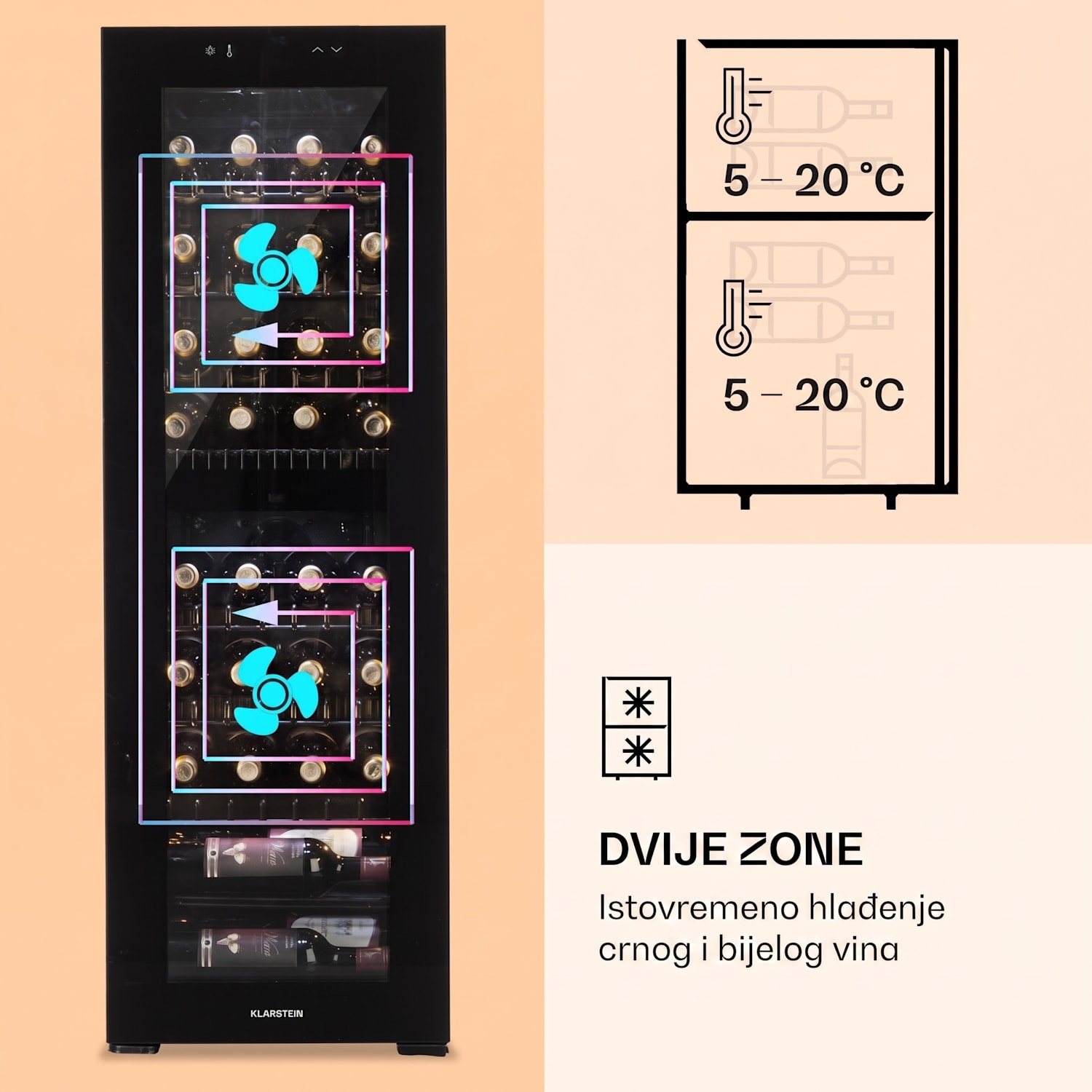 Bellevine Deux 39 Flex, vinska vitrina, 105 l, 34 boca, 2 zone 39 boca | 2 | Crna