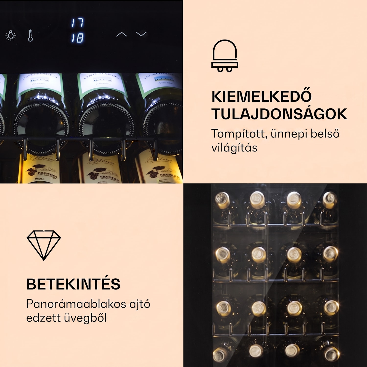 Bellevine Deux 39 Flex, borhűtő, 105 l, 34 palack, 2 zóna 39 palack | 2 hűtőzóna | Fekete