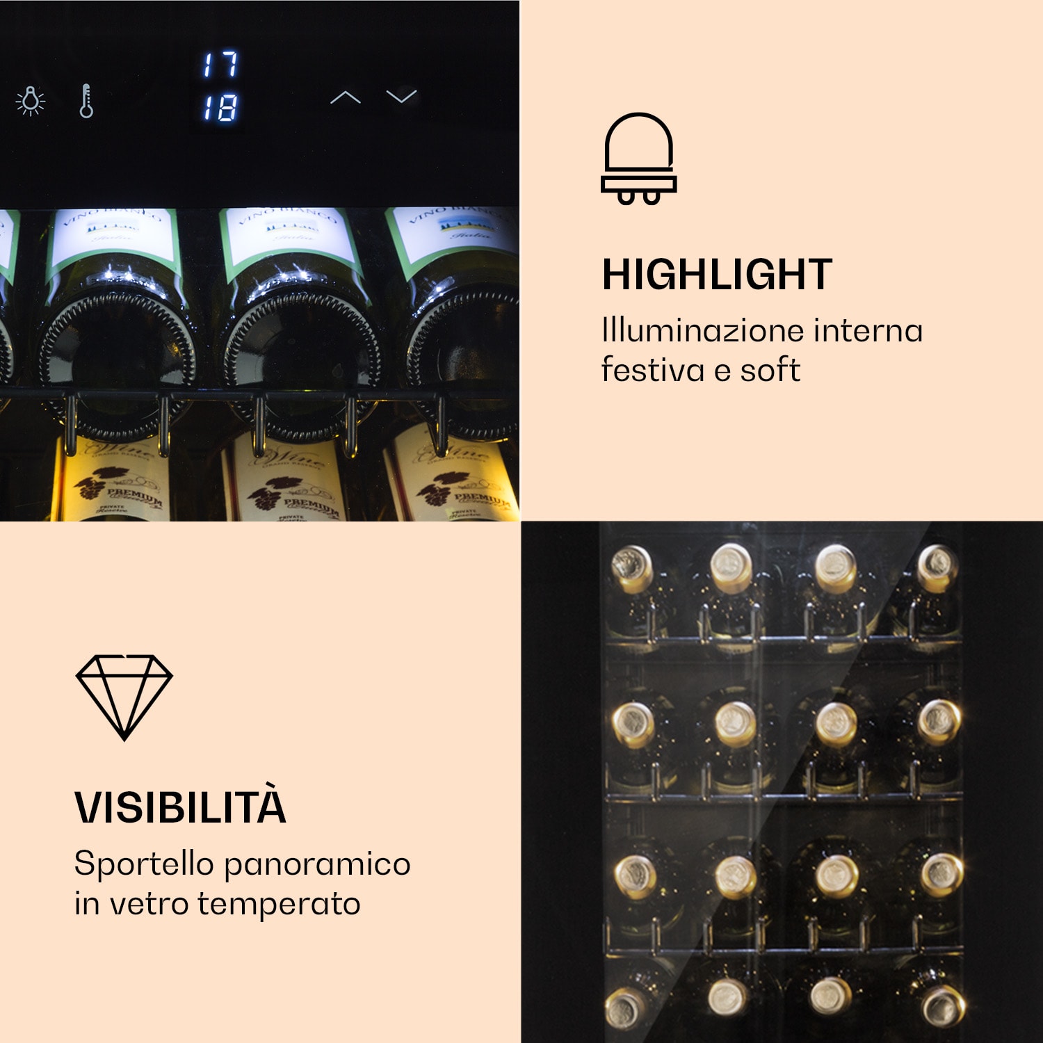 Shiraz 39 Duo Cantinetta vino 2 zone 105l 34 bottiglie 39 bottiglie | 2 zone di raffreddamento | Nero