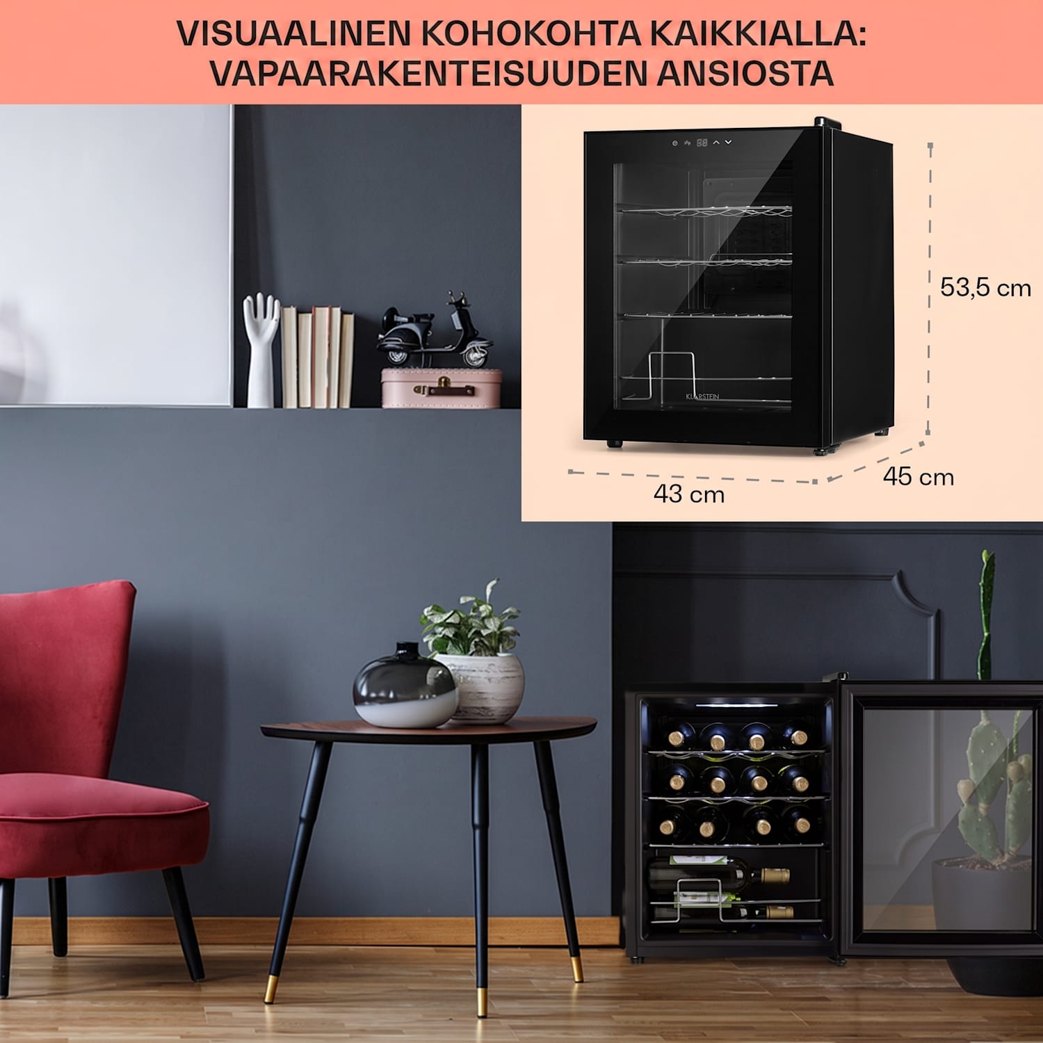 Shiraz 16 Uno viinikaappi 42 l kosketuspaneeli 131 W 5-18 °C 16 pulloa | 1 jäähdytysalue | Musta