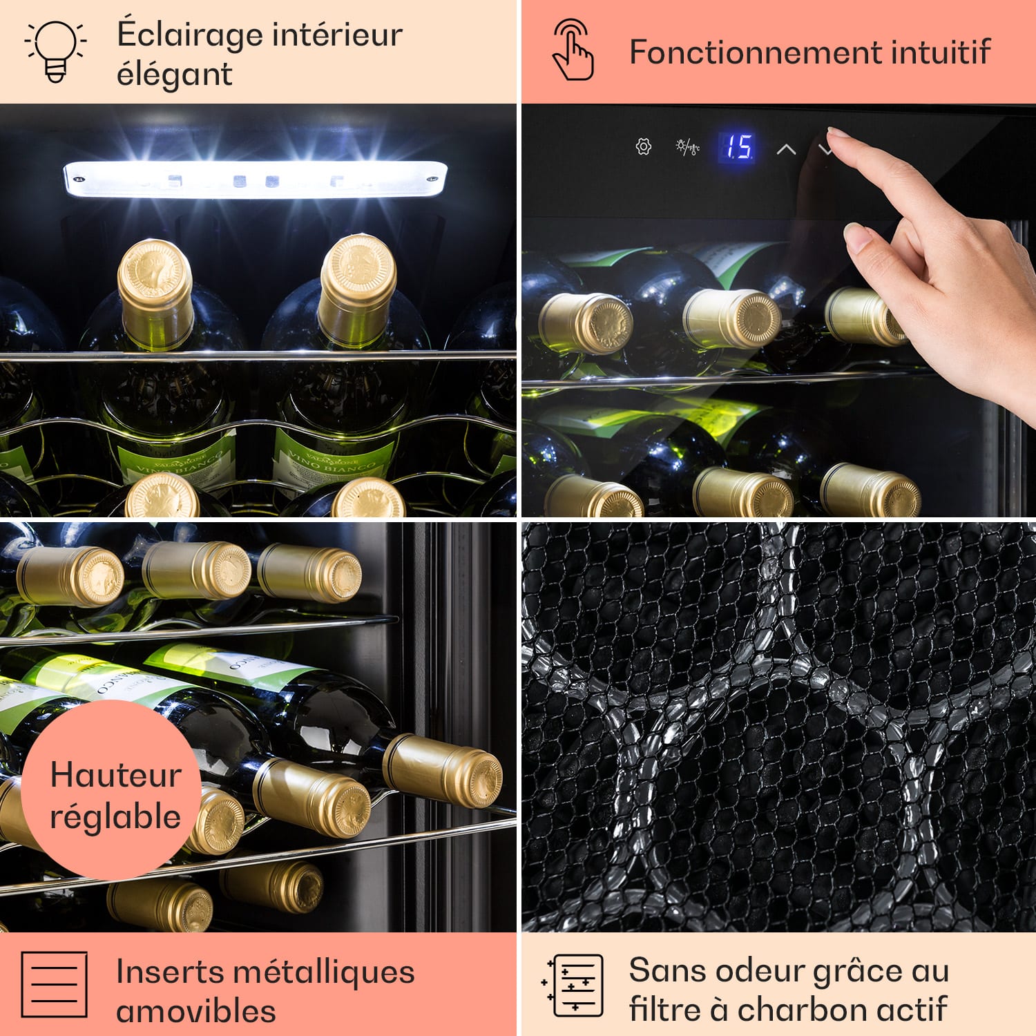 Shiraz 16 Uno wijnkoelkast 42l Touch bedieningspaneel 131W 5-18°C 16 flessen | 1 koelzone | Zwart