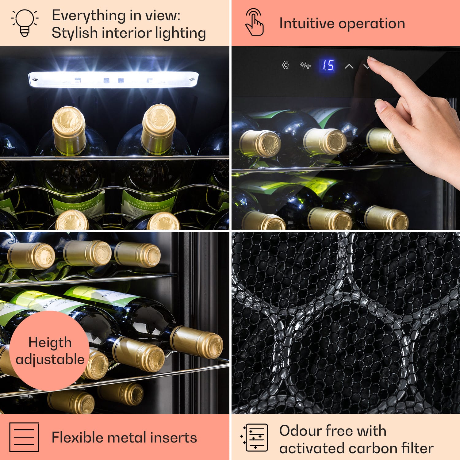 Shiraz, vinska omara, 42 l, nadzorna plošča na dotik, 131 W, 5 - 18 °C, črna 16 steklenic | 1 | Črna