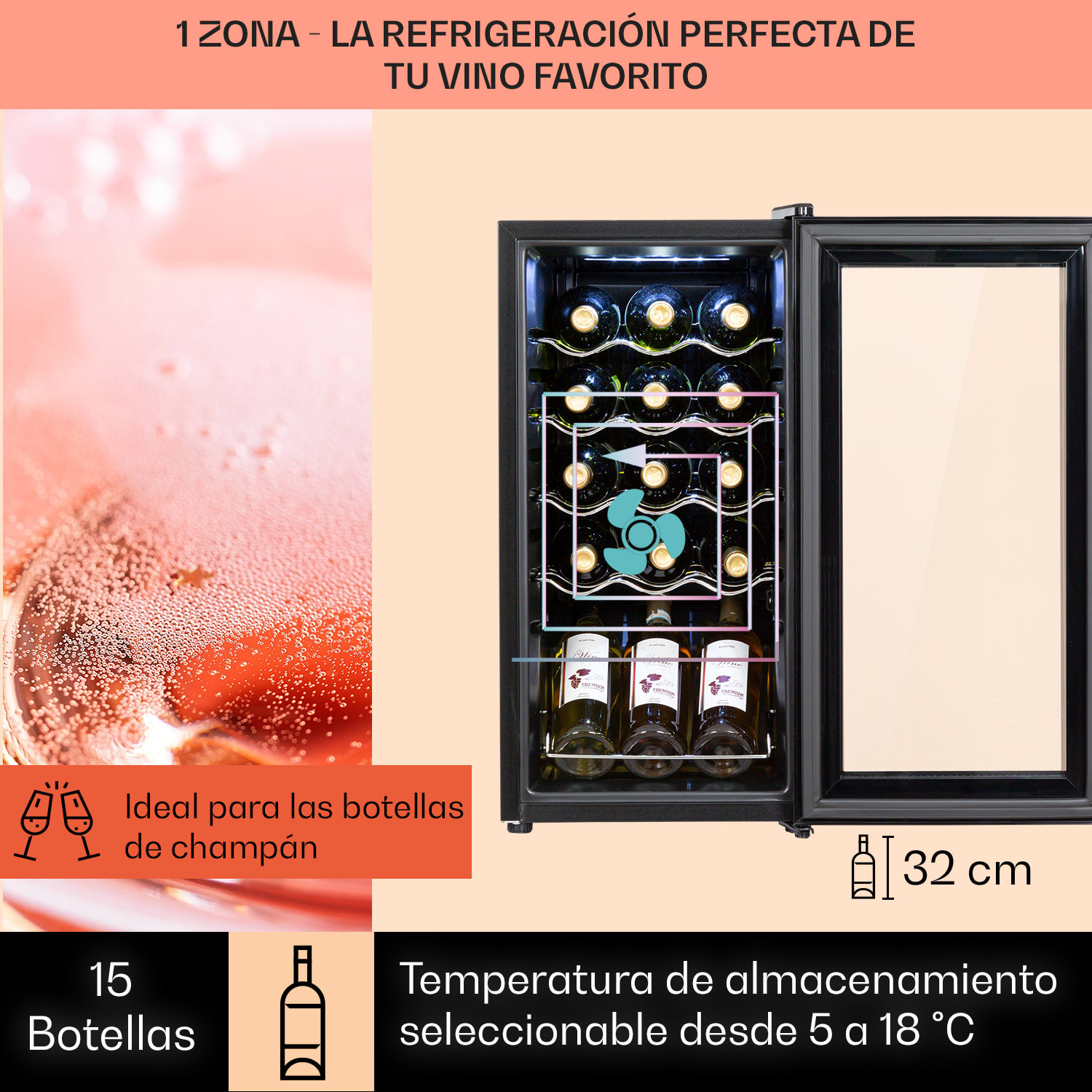 Shiraz 15 Slim Uno Vinoteca 44l panel de control táctil de 5 a 18 °C 