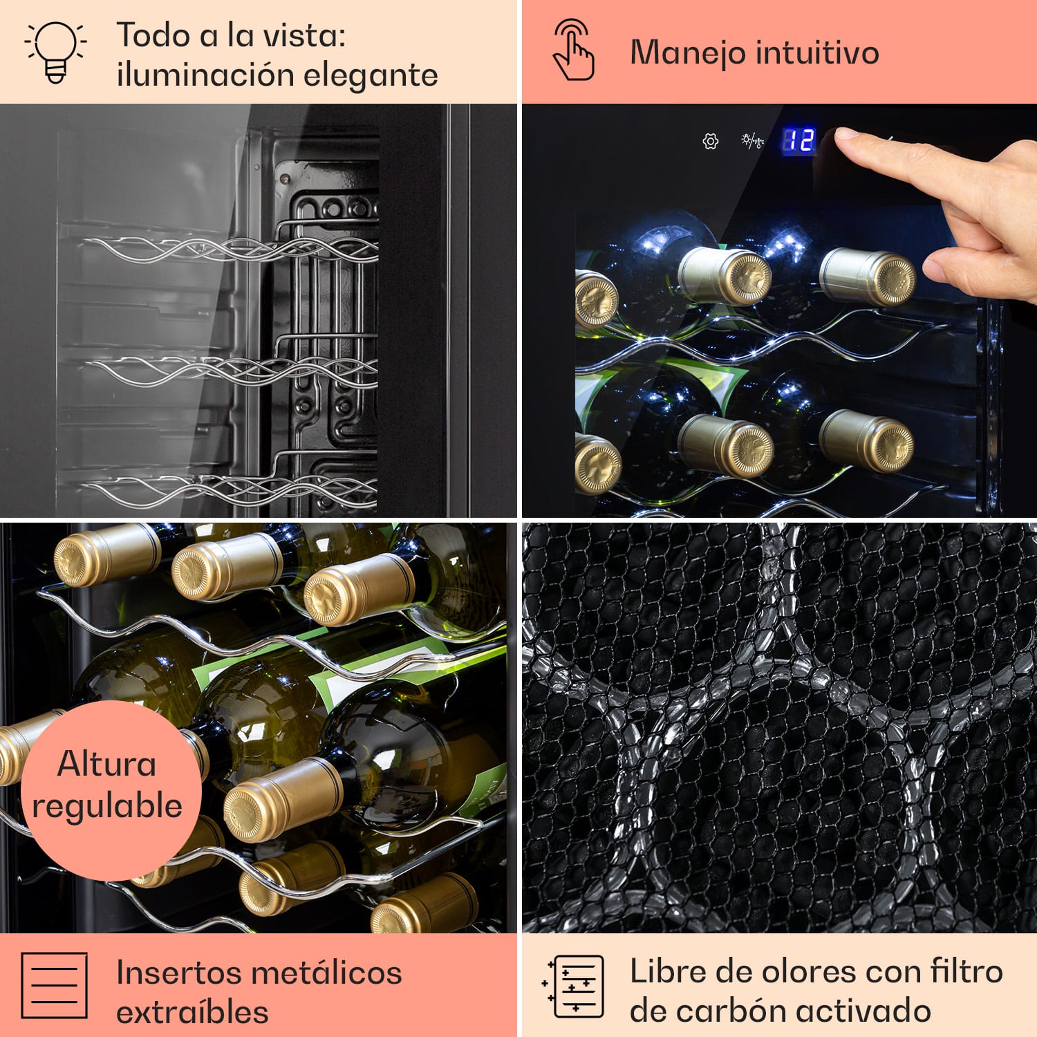 Shiraz 15 Slim Uno Vinoteca 44l panel de control táctil de 5 a 18 °C 