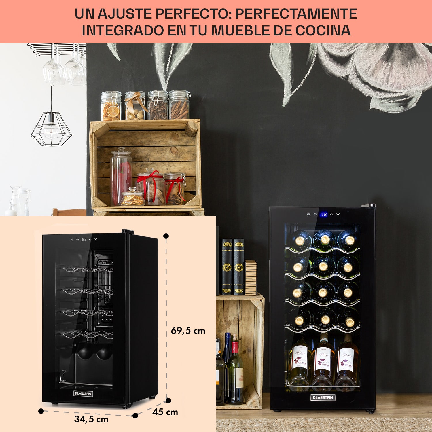Shiraz 15 Slim Uno Vinoteca 44l panel de control táctil de 5 a 18 °C 