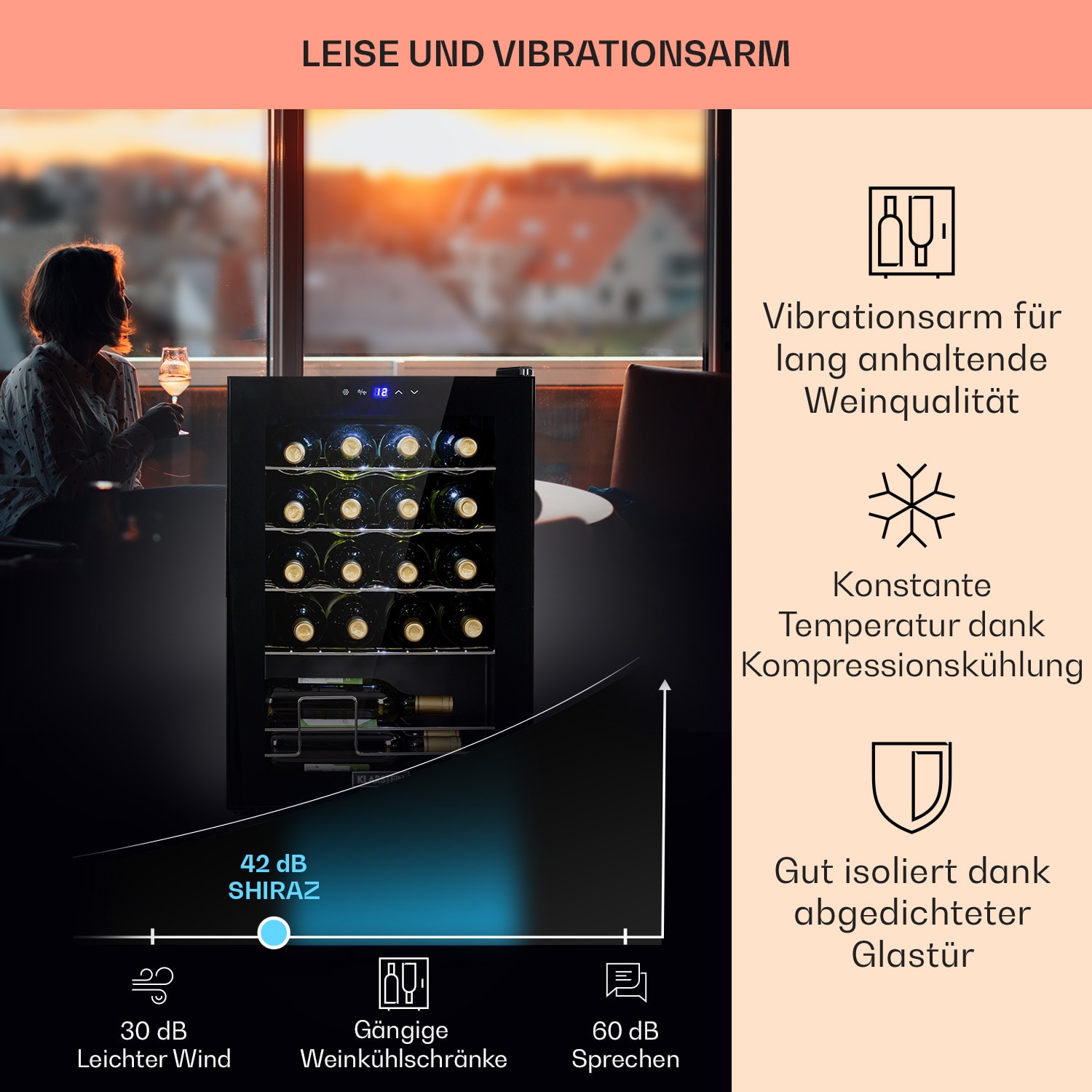 Shiraz 20 Uno Weinkühlschrank 53l 20Fl Touch-Bedienfeld 5-18°C 