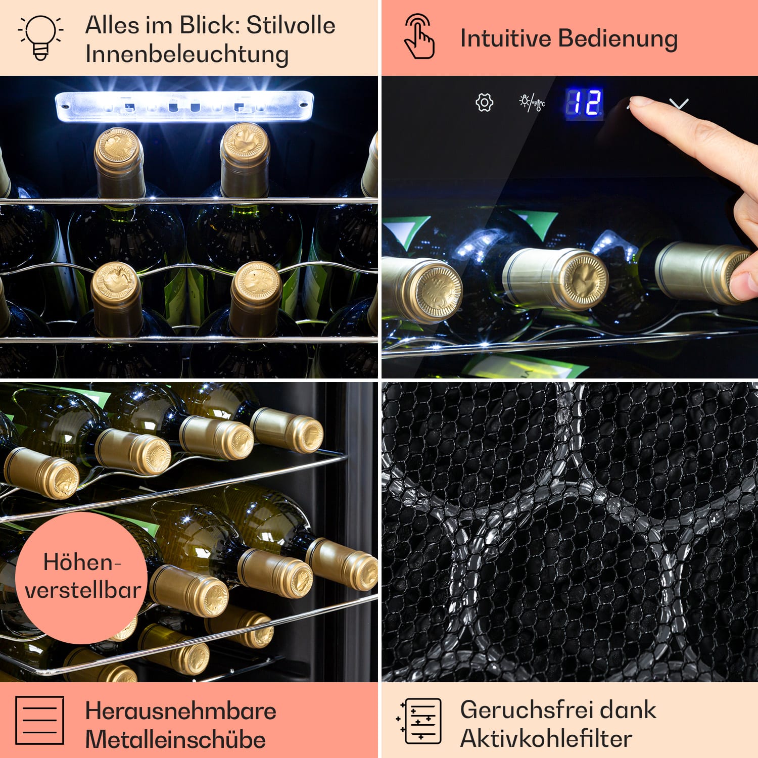 Shiraz 20 Uno Weinkühlschrank 53l 20Fl Touch-Bedienfeld 5-18°C 