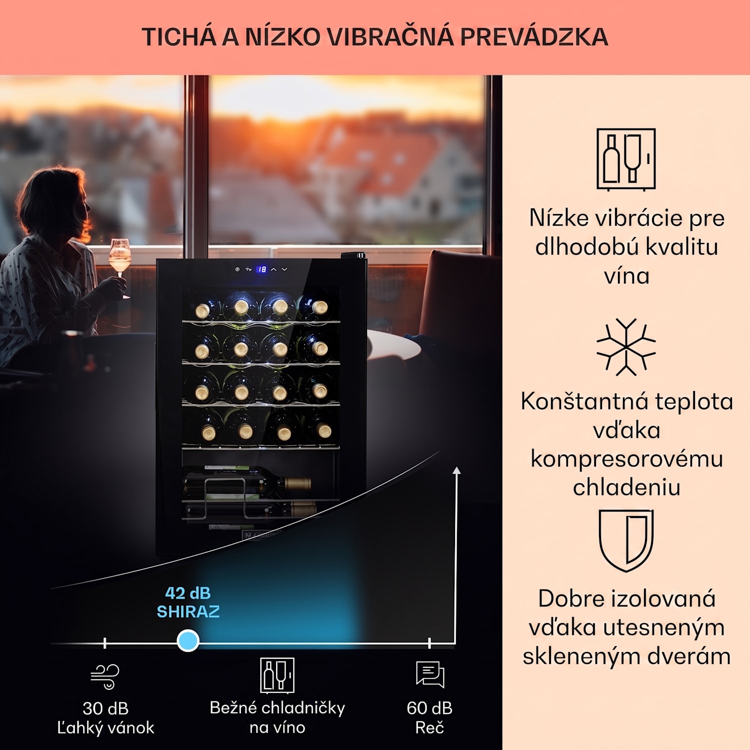 Shiraz 20 Uno, vinotéka, 53 l, 20 fliaš, 5-18°C, dotykový ovládací panel 20 fliaš | 1 chladiaca zóna | Čierna