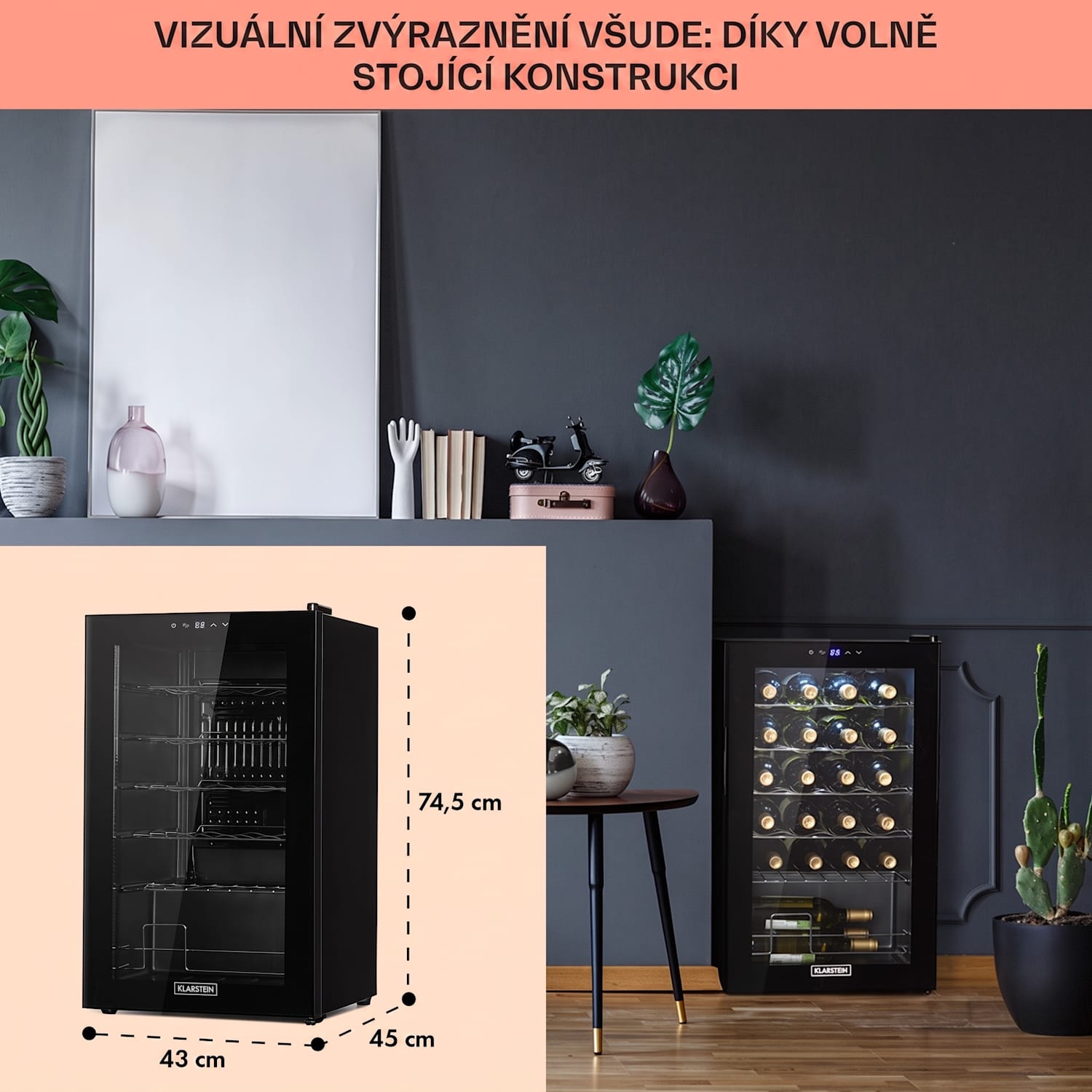 Shiraz 24 Uno, vinotéka, 67 l/24 lahví, 5-18 °C, dotykové ovládání, černá 24 lahví | 1 chladící zóna | Černá
