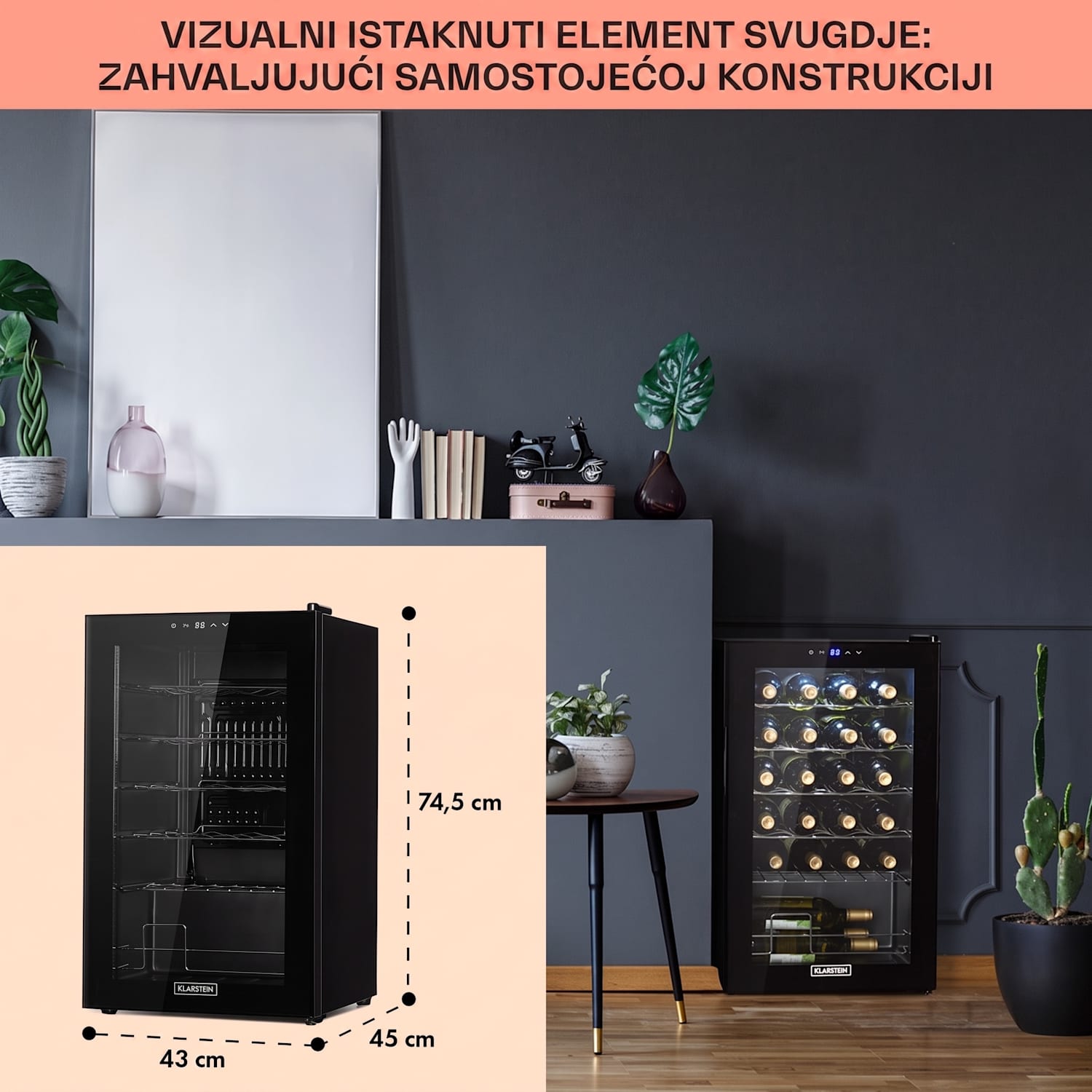 Shiraz 24 Uno, vinoteka, 67 L, 24 boce, touch screen, 5 – 18 °C, crna 24 boce | 1 | Crna