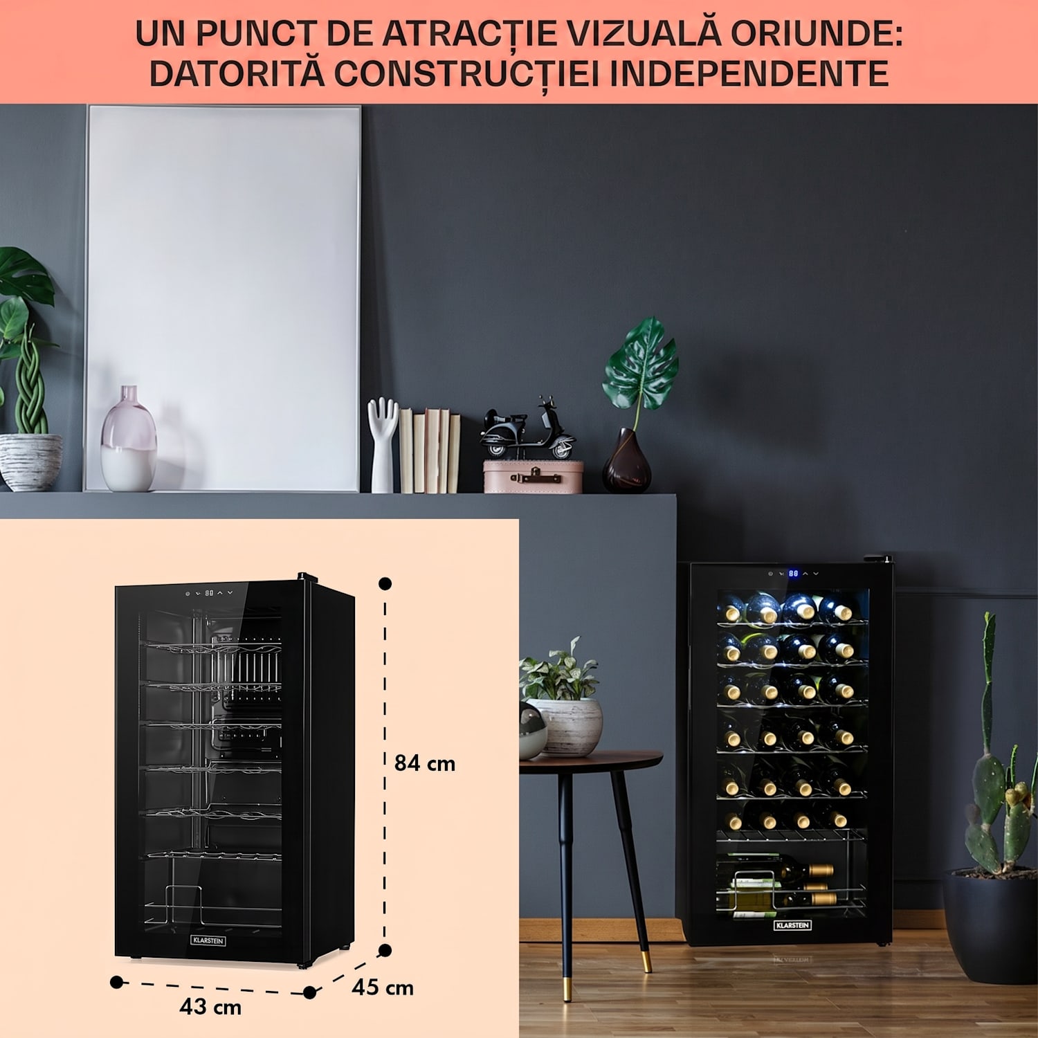 Shiraz 28 Uno, frigider pentru vin, 74 litri, 28 sticle, panou de control tactil, 5-18°C 28 de sticle | 1 | Negru