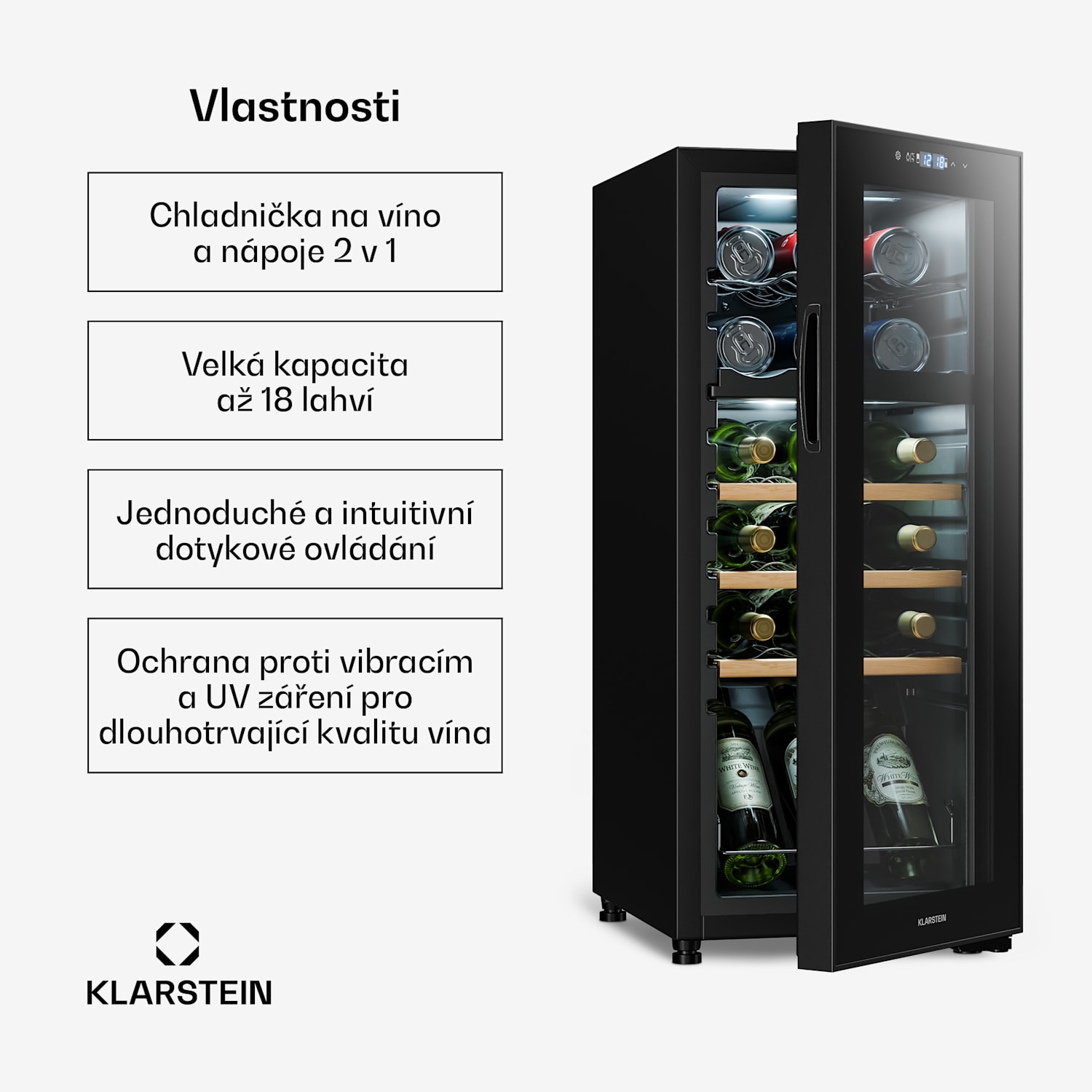 Bovella 18 Duo+, vinotéka, 50 l, 18 lahví, 2 zóny, skleněné dveře 