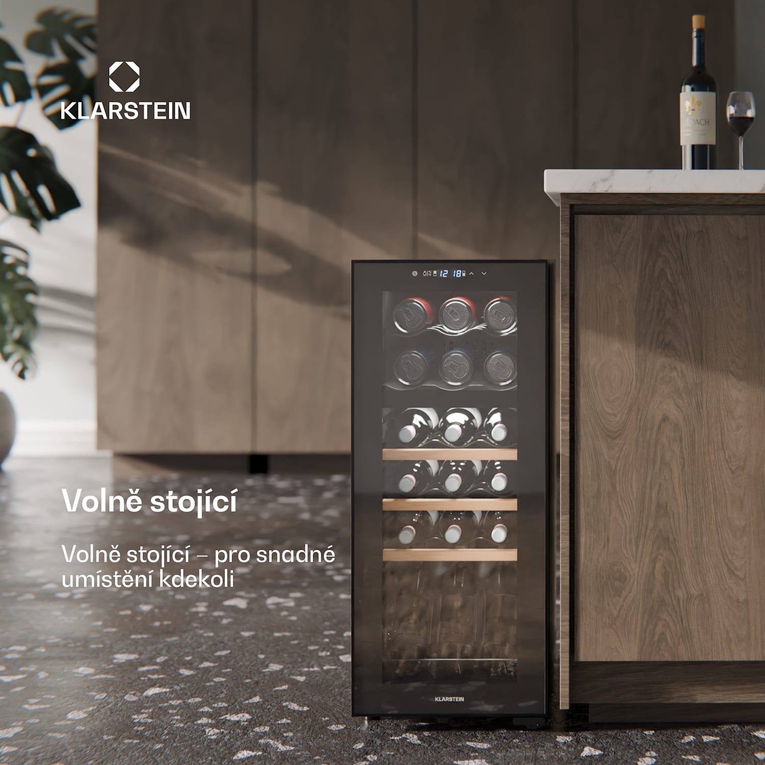 Bovella 18 Duo+, vinotéka, 50 l, 18 lahví, 2 zóny, skleněné dveře 
