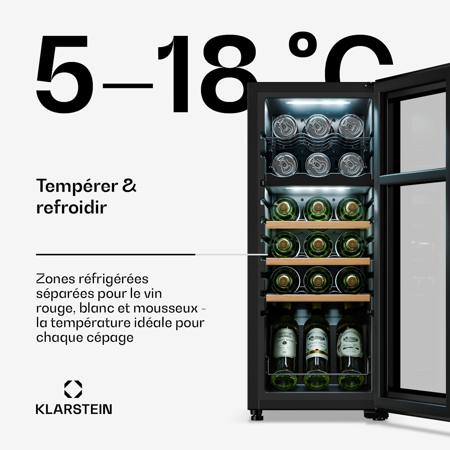 Bovella 18 Duo+ wijnkoelkast met twee zones 50 l 18 fl. Glazen deur 