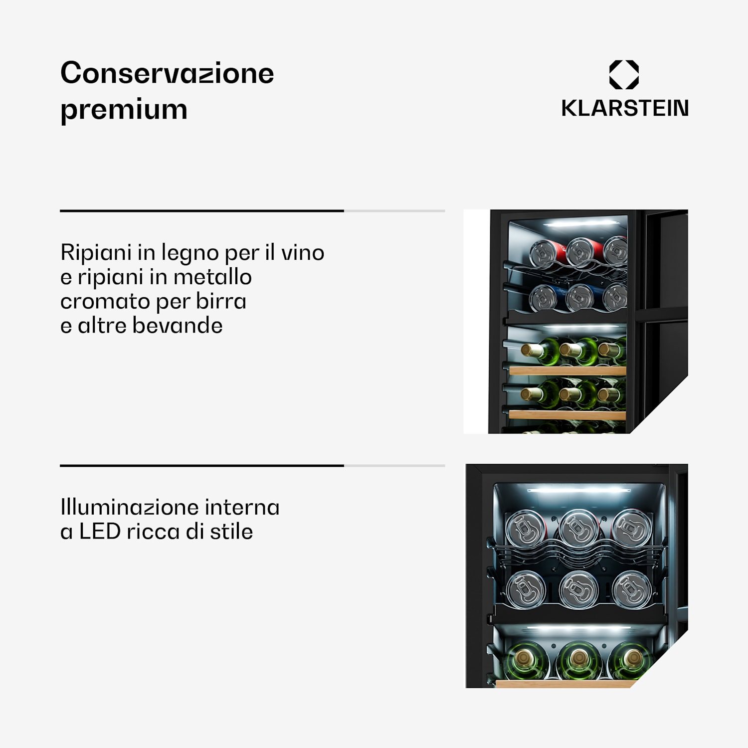 Bovella 18 Duo+ - Frigorifero per vini a due zone, 50 l, 18 bottiglie Sportello in vetro 18 bottiglie | 2 jäähdytysalue | Preto