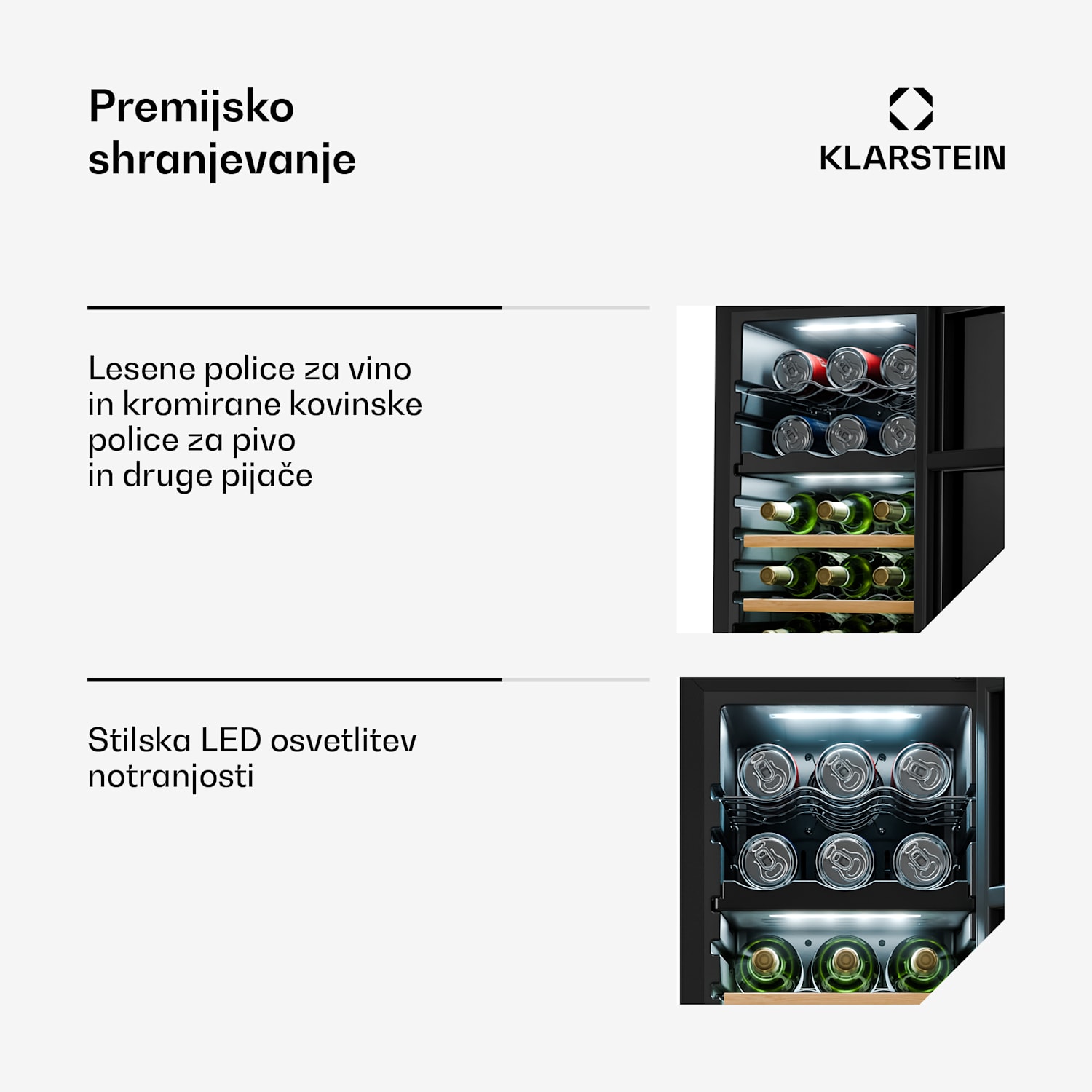Bovella 18 Duo+, dvo-conski hladilnik za vino, 50 l, 18 stekl., steklena vrata 