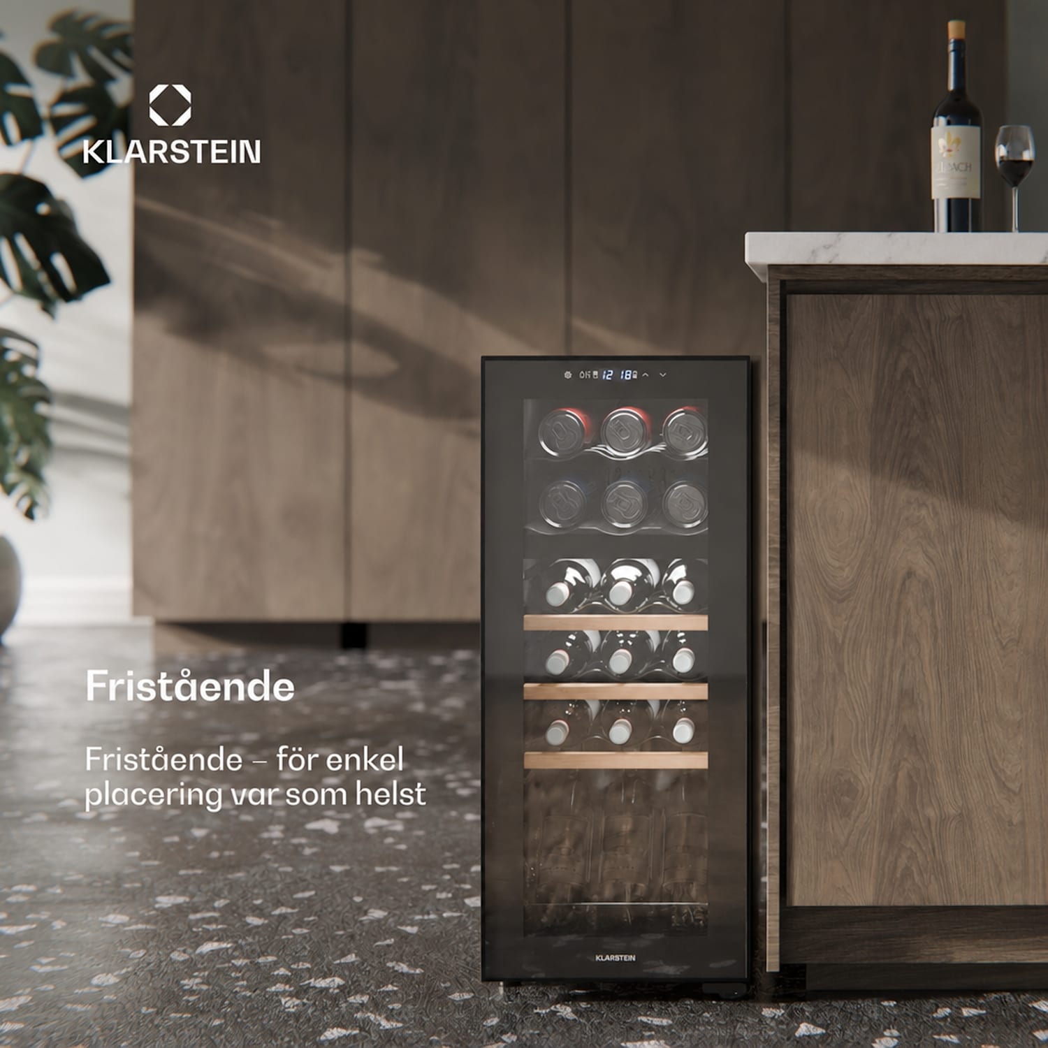 Bovella 18 Duo+ Vinkylskåp med två zoner 50l 18 fl. Glasdörr 18 flaskor | 2 kylzoner | Svart