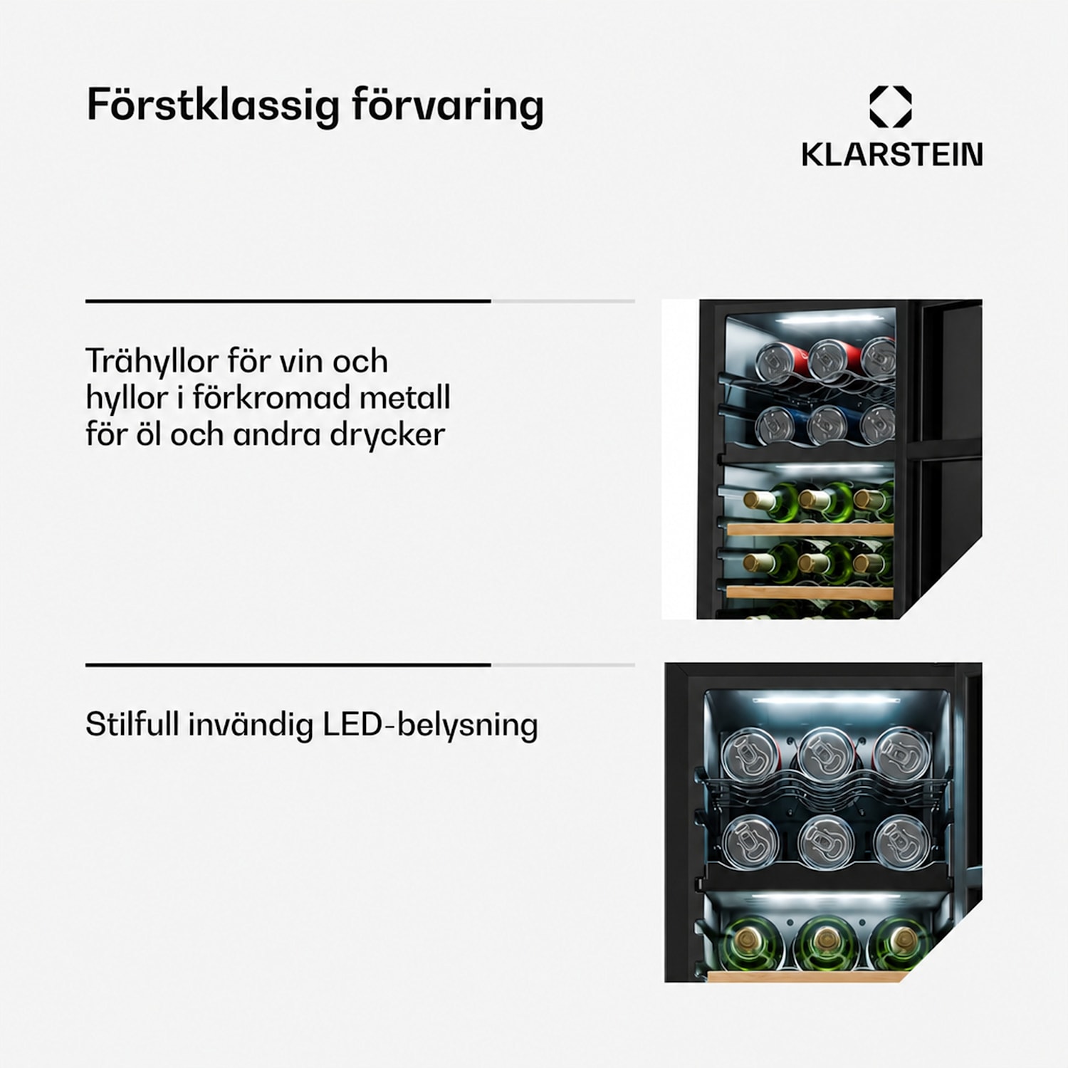 Bovella 18 Duo+ Vinkylskåp med två zoner 50l 18 fl. Glasdörr 18 flaskor | 2 kylzoner | Svart