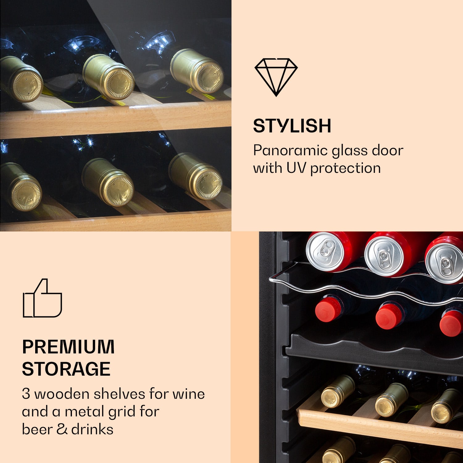 Bovella 18 Duo+ Vinoteca de dos zonas 50l 18 bot. Puerta de cristal 18 botellas