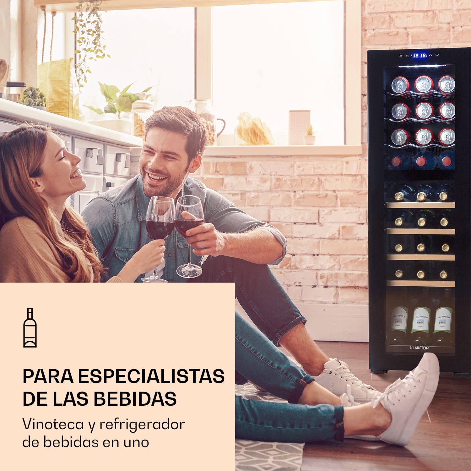 Bovella 27 Duo+ Vinoteca de dos zonas 74l 27 bot. Puerta de cristal 27 botellas | 2 zonas de refrigeración | Negro