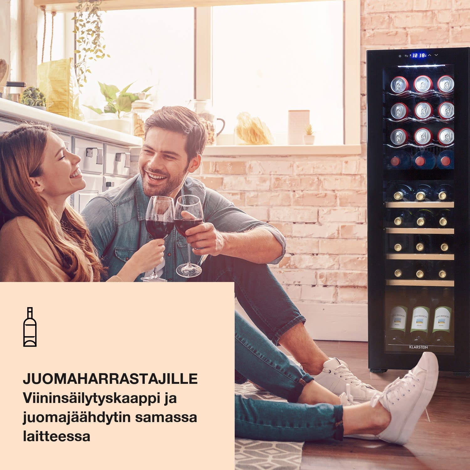 Bovella 27 Duo+ viinikaappi kahdella jäähdytysalueella 74 l 27 pullolle lasiovi 27 pulloa | 2 jäähdytysalue | Musta
