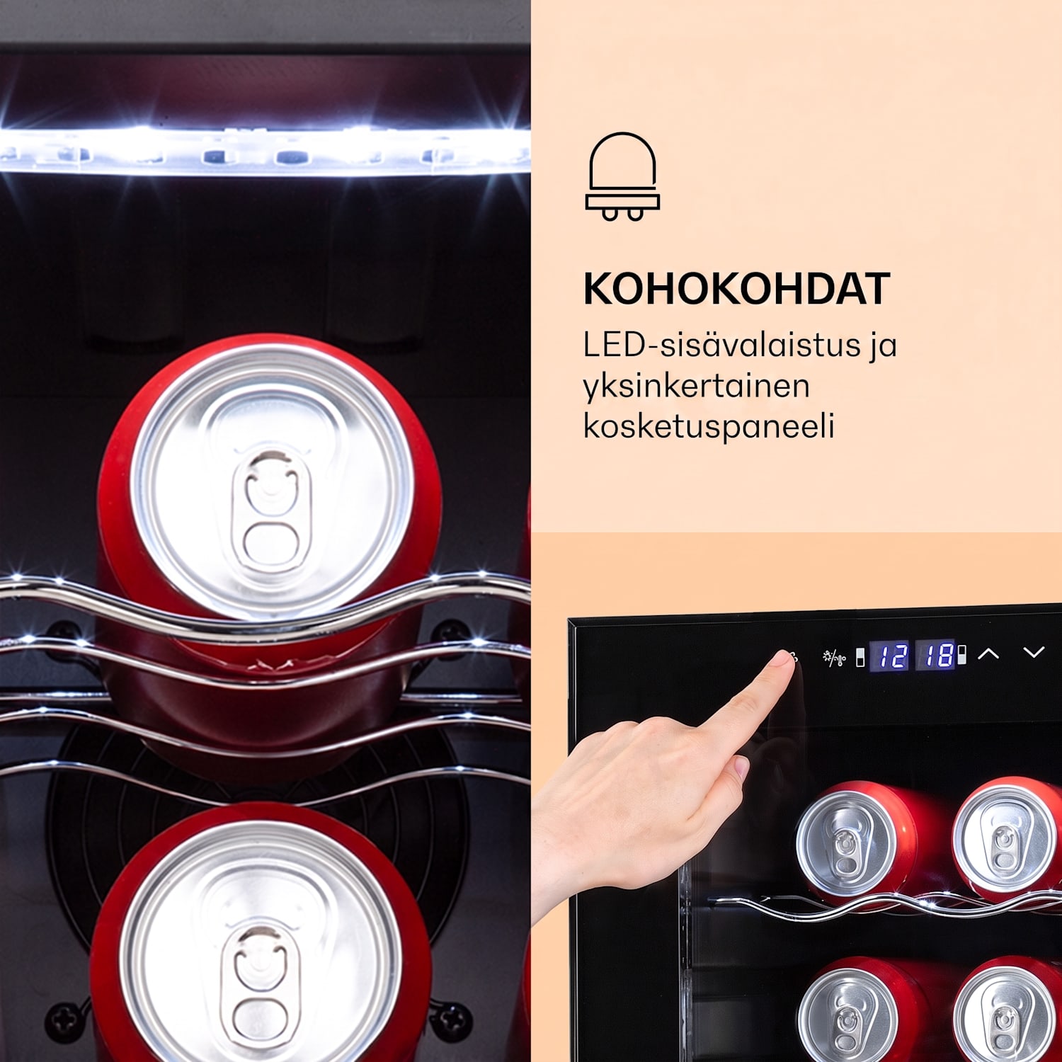 Bovella 27 Duo+ viinikaappi kahdella jäähdytysalueella 74 l 27 pullolle lasiovi 27 pulloa | 2 jäähdytysalue | Musta