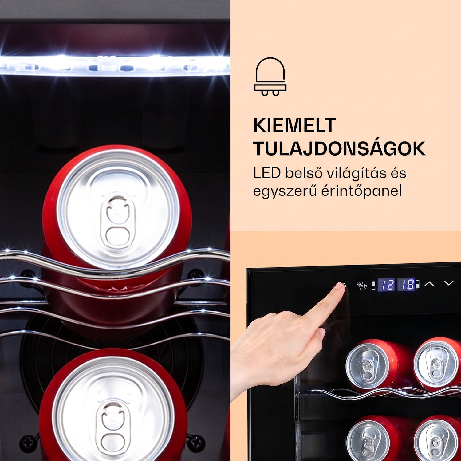 Bovella 27 Duo+, 2 zónás borhűtő, 74 liter, 27 palack, üvegajtó 27 palack | 2 hűtőzóna | Fekete