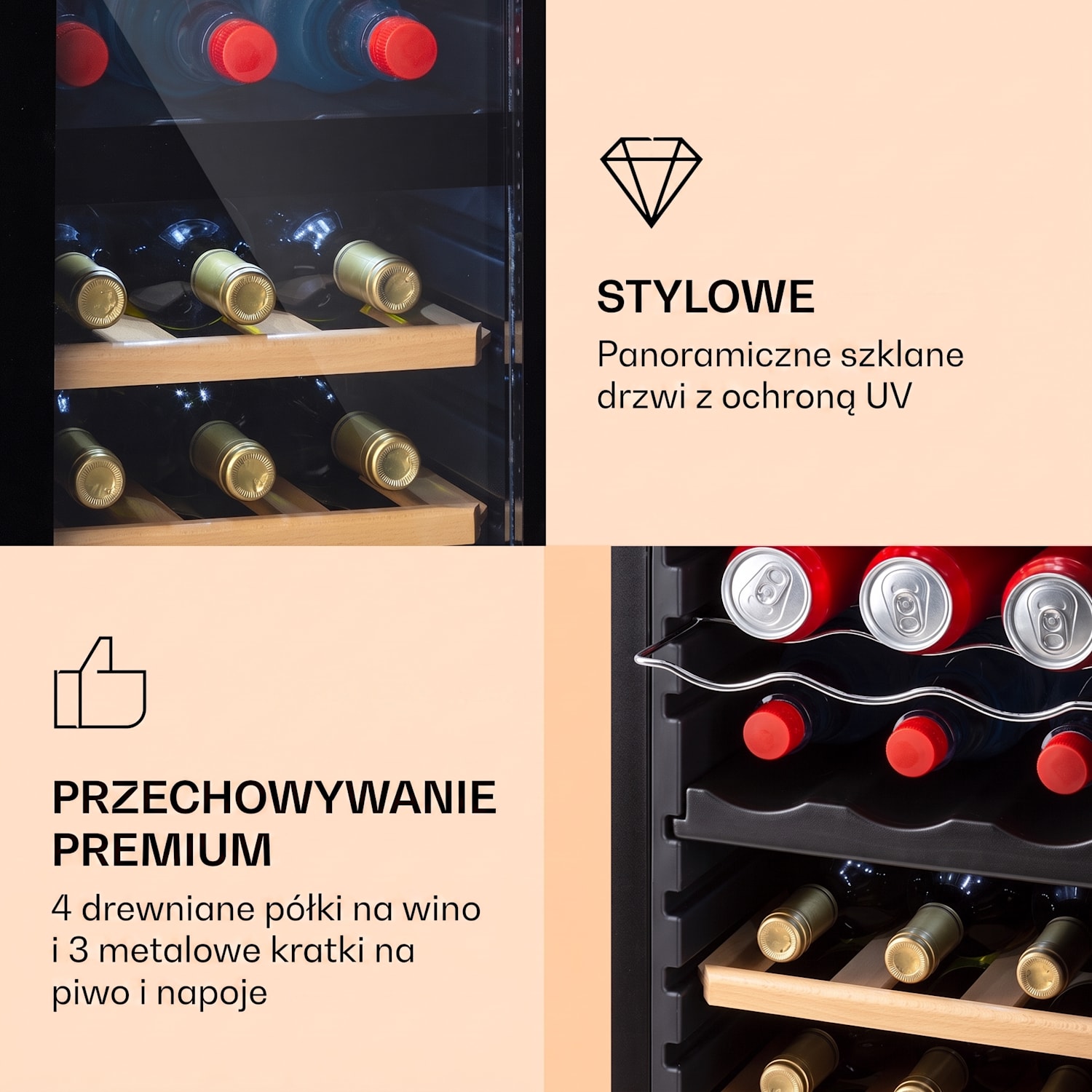 Bovella 27 Duo+, chłodziarka do wina, dwustrefowa, 74 l, 27 butelek, szklane drzwi 27 butelek | 2 strefy chłodzenia | Czarny
