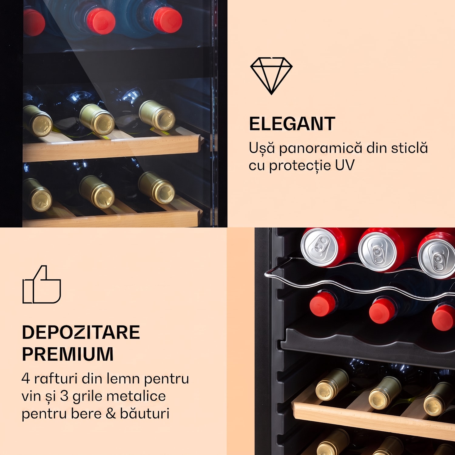 Bovella 27 Duo +, frigider pentru vin cu două zone, 50l, 18 sticle, ușă din sticlă 27 sticle | 2 | Negru