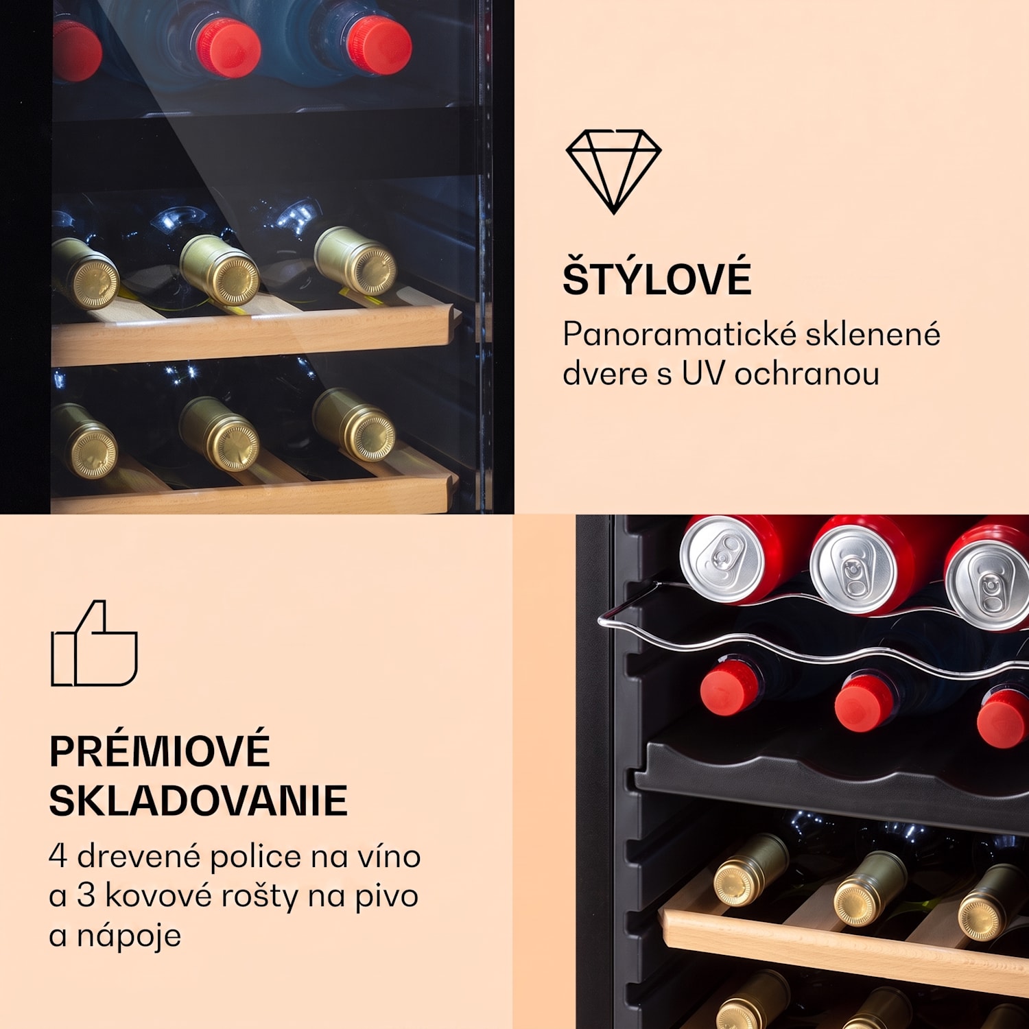 Bovella 27 Duo+, dvojzónová vinotéka, 74 l, 27 fliaš, sklenené dvierka 27 fliaš | 2 chladiace zóny | Čierna