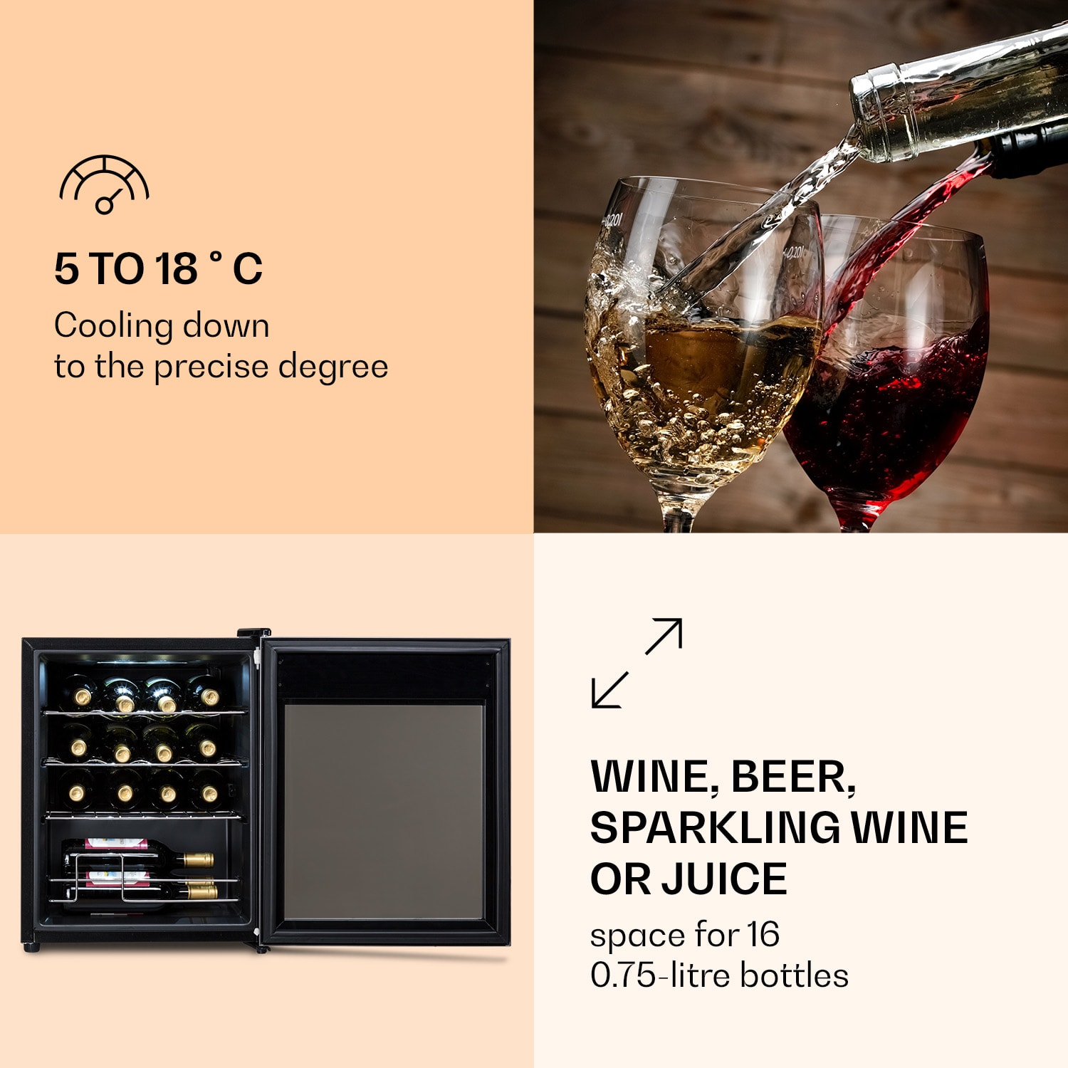 Hladilnik za vino Ultimo 16 Uno, 42 l, krmilna plošča na dotik, 16 steklenic, 5-18°C 1 | 16 steklenic