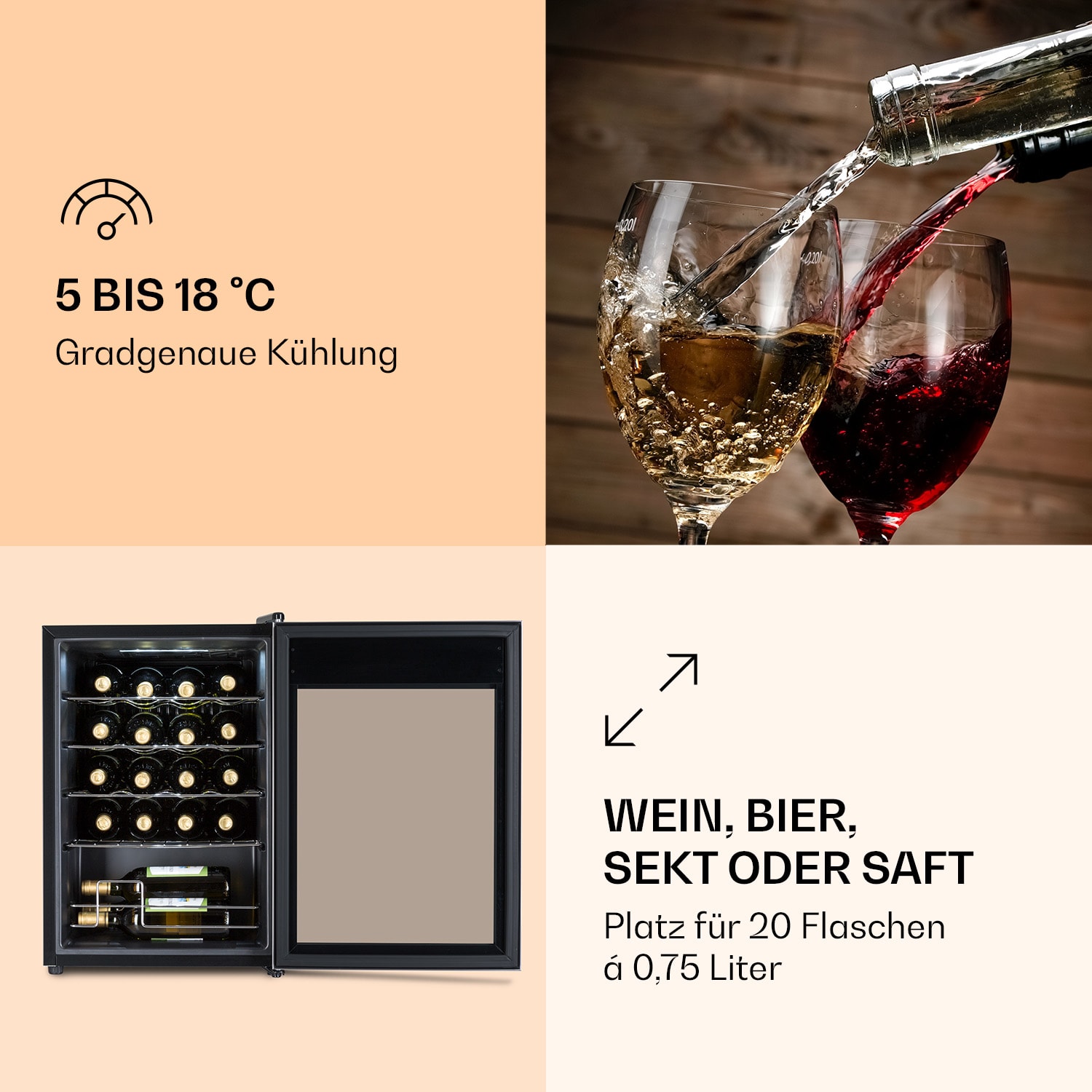 Ultimo 20 Uno Weinkühlschrank 53l Touch-Bedienfeld 131W 5-18°C 1 Kühlzone | 20 Flaschen