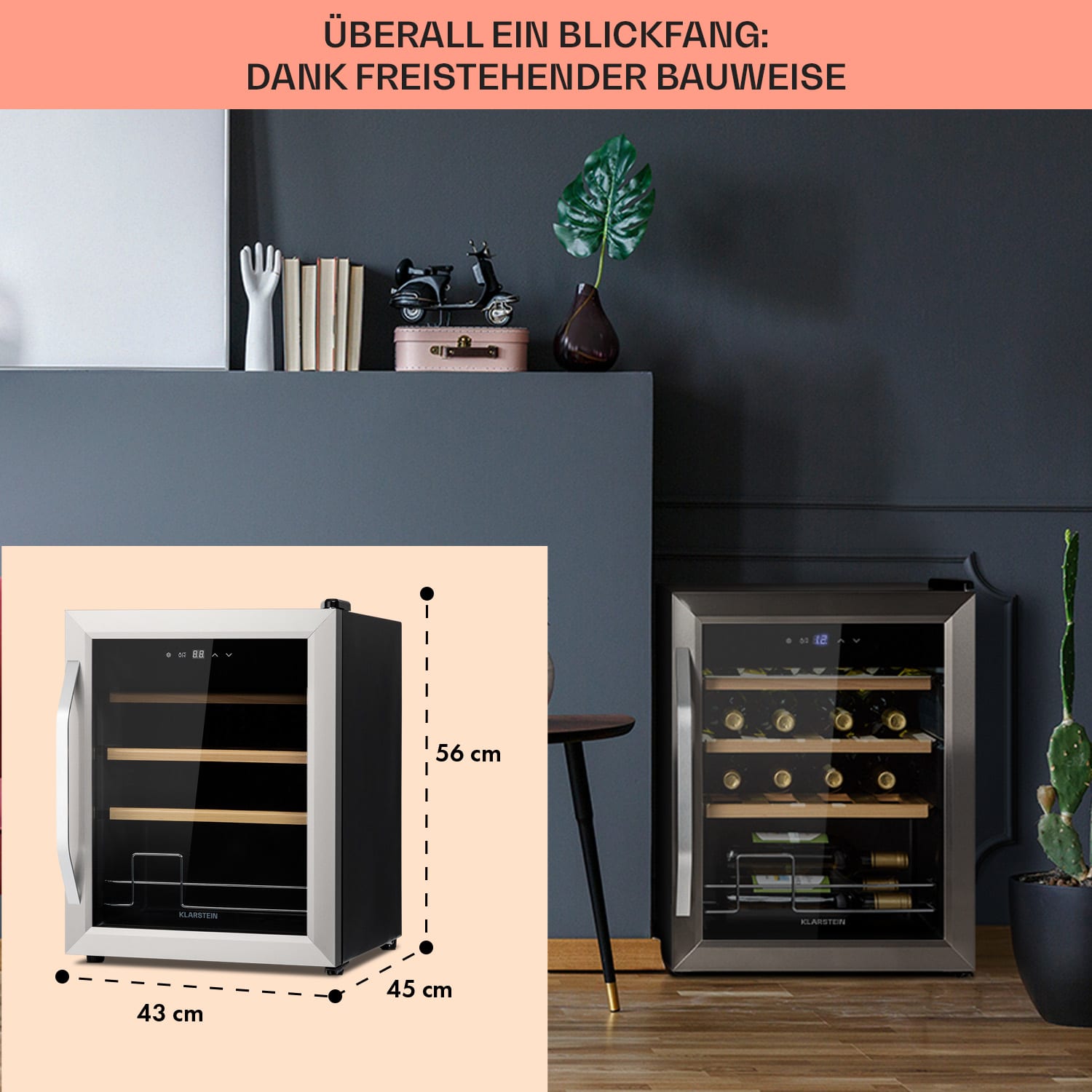 Vinamour 16 Uno Weinkühlschrank 16Fl./42l 5-18°C 41dB Glas 16 Flaschen | 1 Kühlzone | Edelstahl