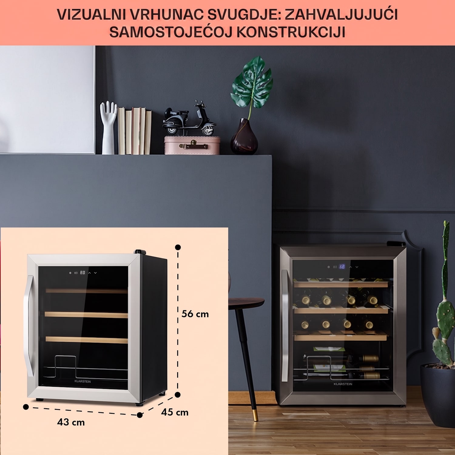 Vinamour 16 Uno, vinoteka, 16 fl./42l, 5-18°C, 41 dB, staklo 16 boca | 1 | Nehrđajući čelik