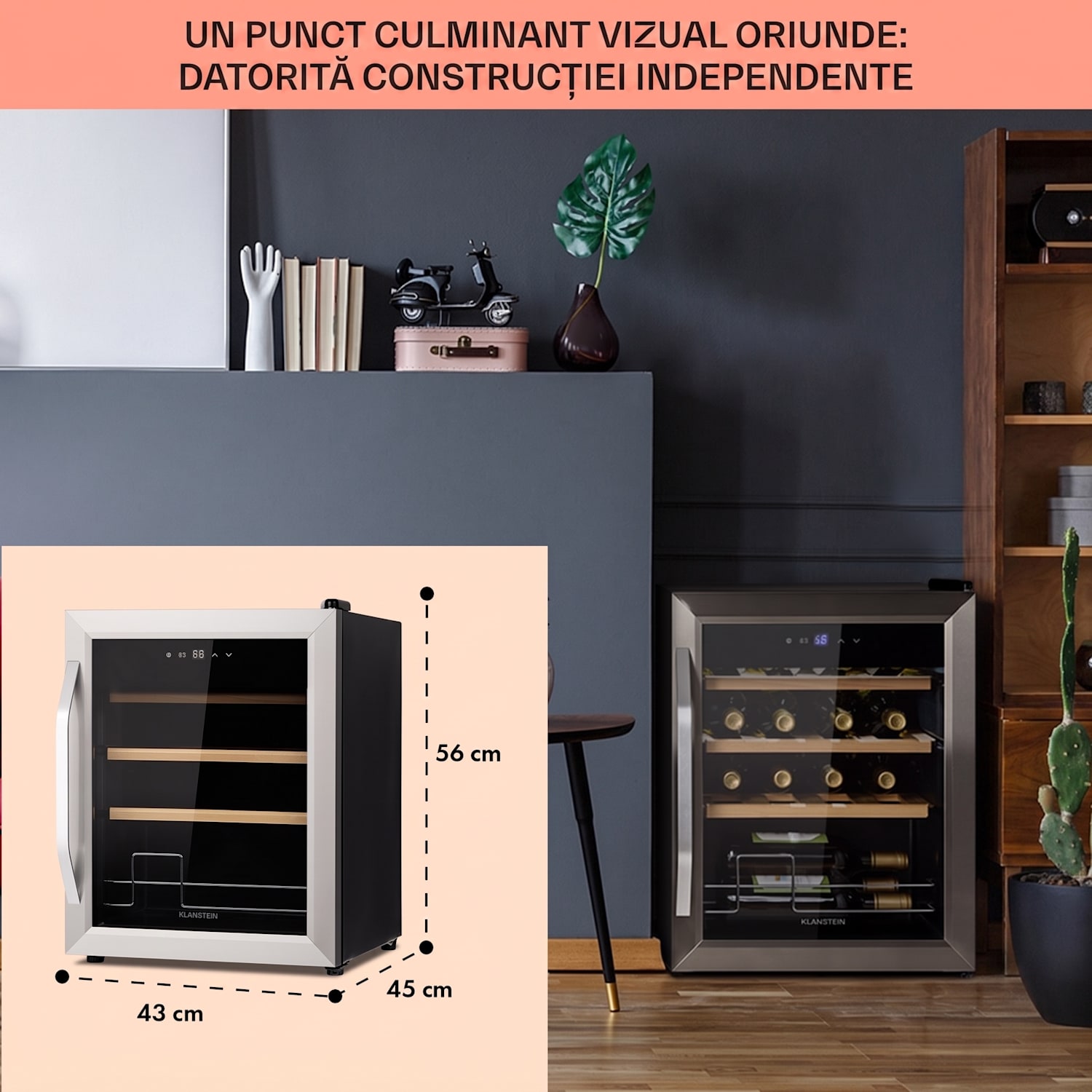 Vinamour 16 Uno, Frigider pentru vin, 16 sticle /42l, 5-18°C, 41 dB, sticlă 16 sticle | 1 | Oțel inoxidabil