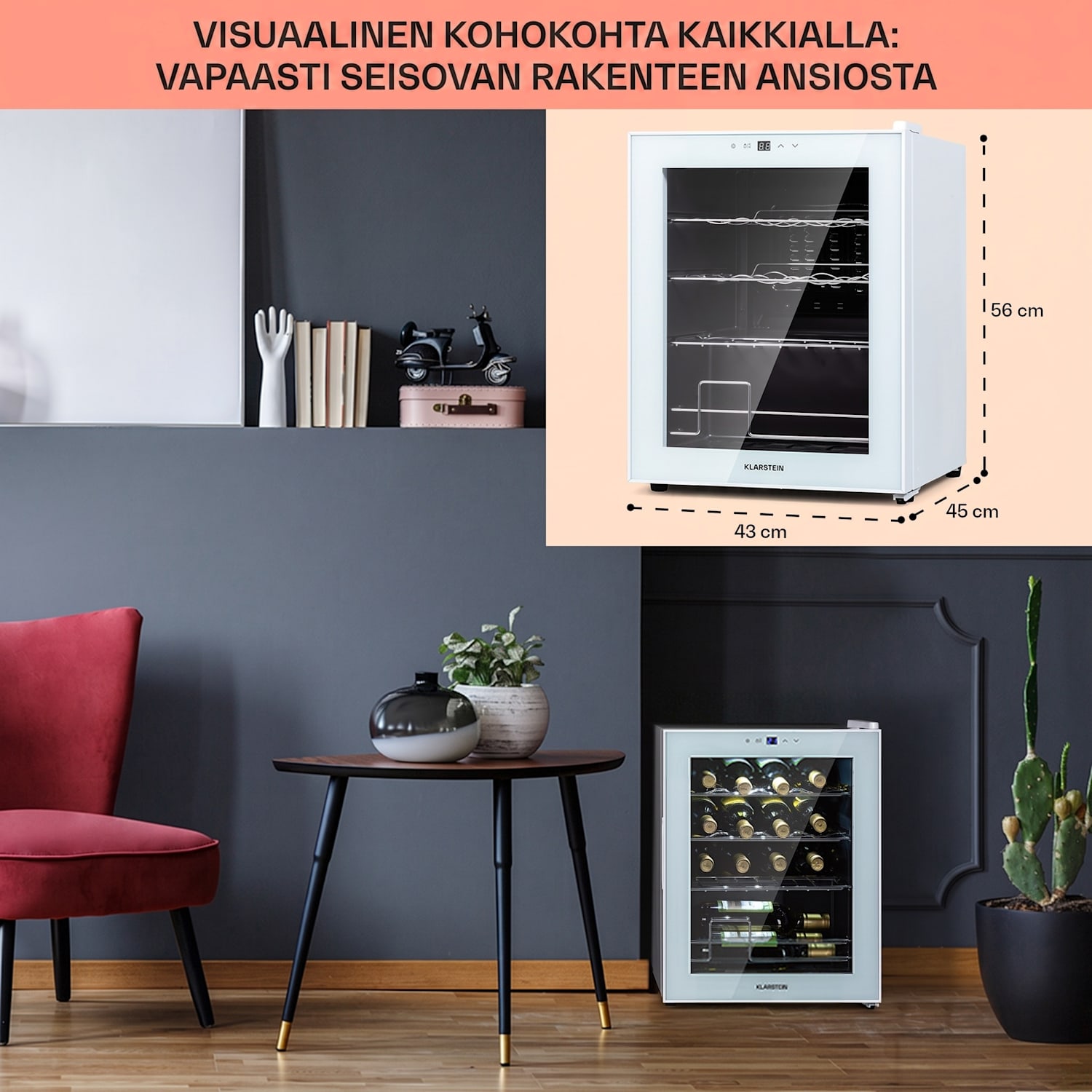 Shiraz 16 Quartz viinikaappi 42 l kosketuspaneeli 160 W 5-18 °C 16 pulloa | 1 jäähdytysalue | Valkoinen Lasi