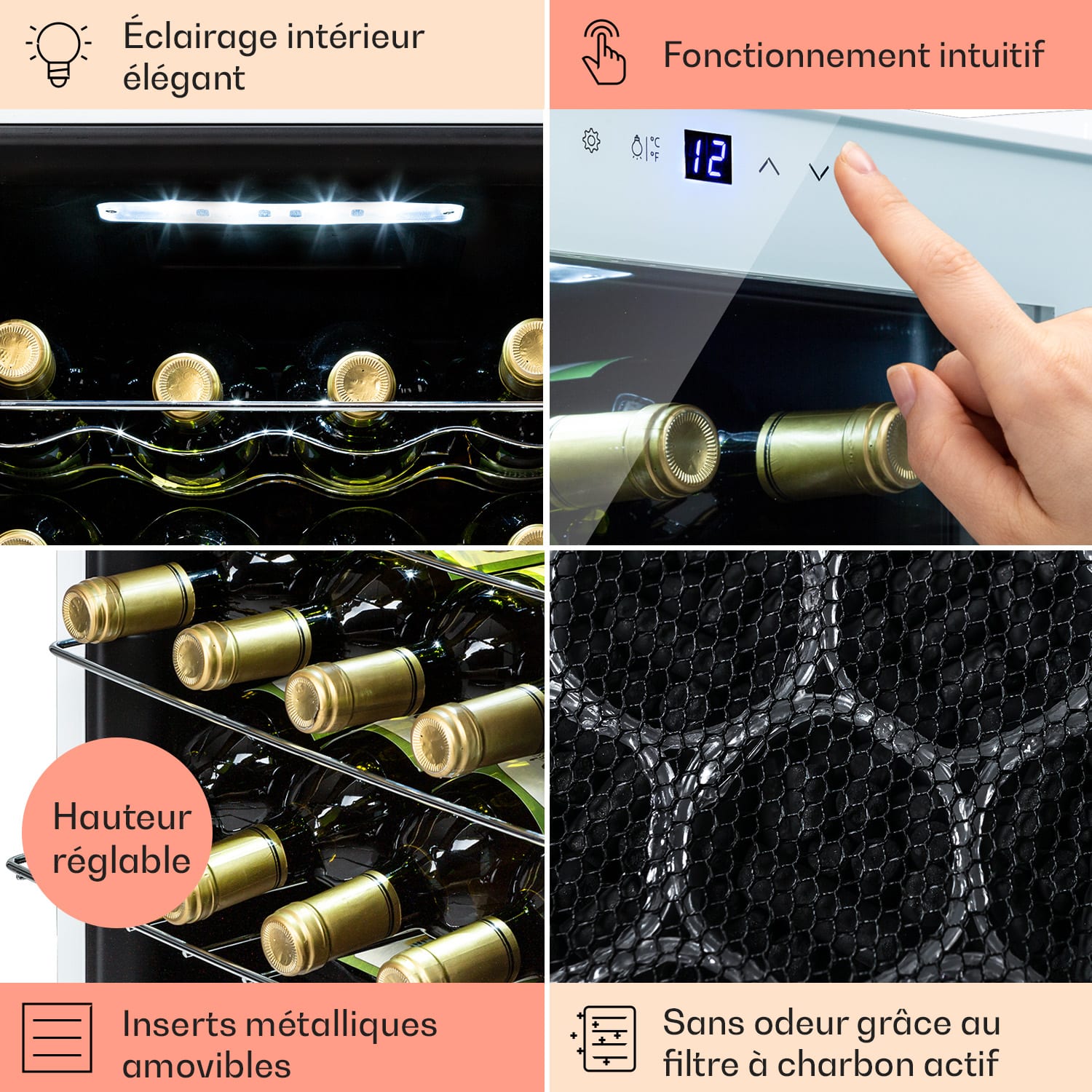 Shiraz 16 Quartz wijnkoelkast 42 L touch bediening 160 W 5-18°C 16 flessen | 1 koelzone | Wit Glas